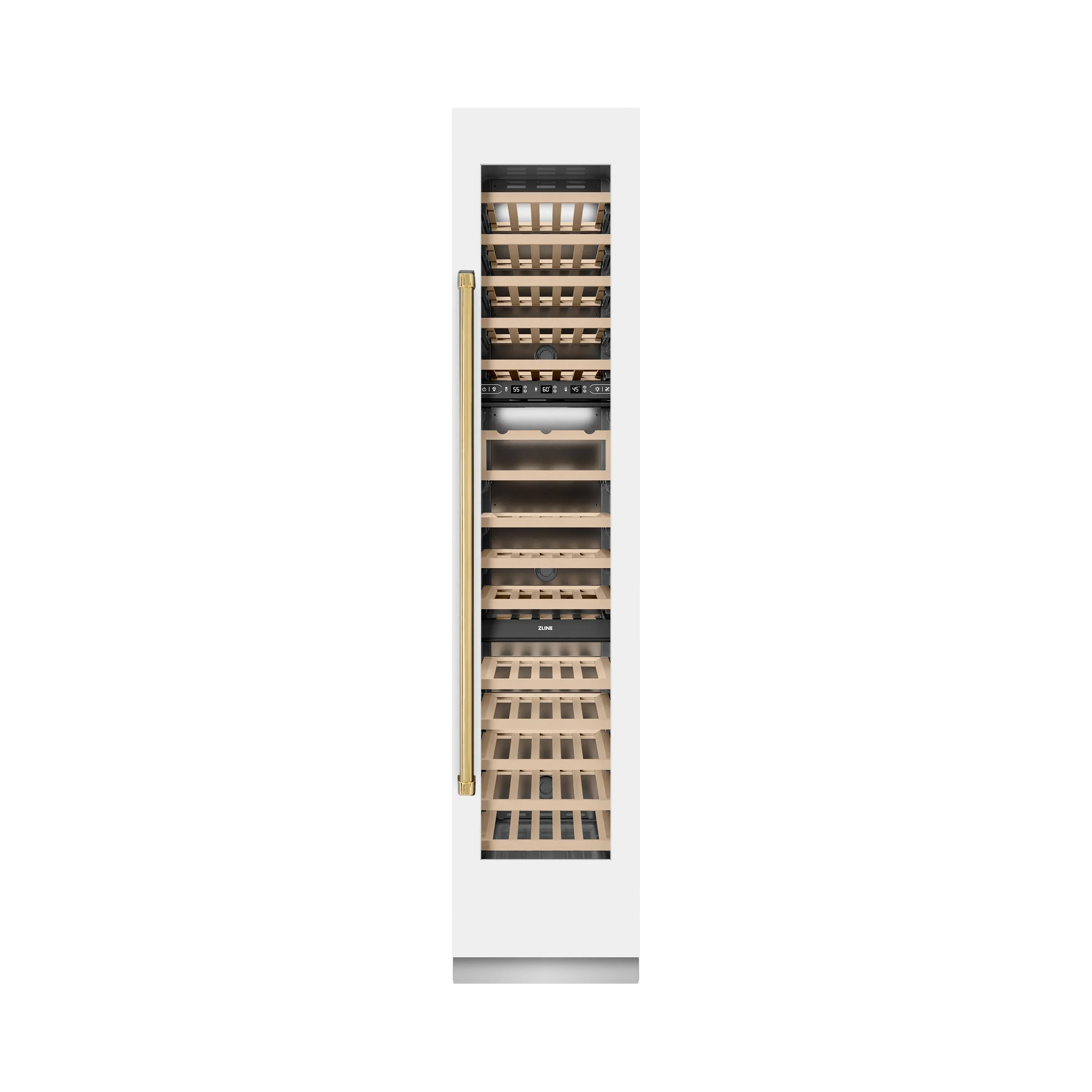 ZLINE Autograph Edition 18-Inch 9.0 Cu. Ft. Triple Zone 68 Bottle Right Hinge Column Wine Cooler in White Matte with Polished Gold Accents (RCWVRZ-WM-18-G) - Image 6