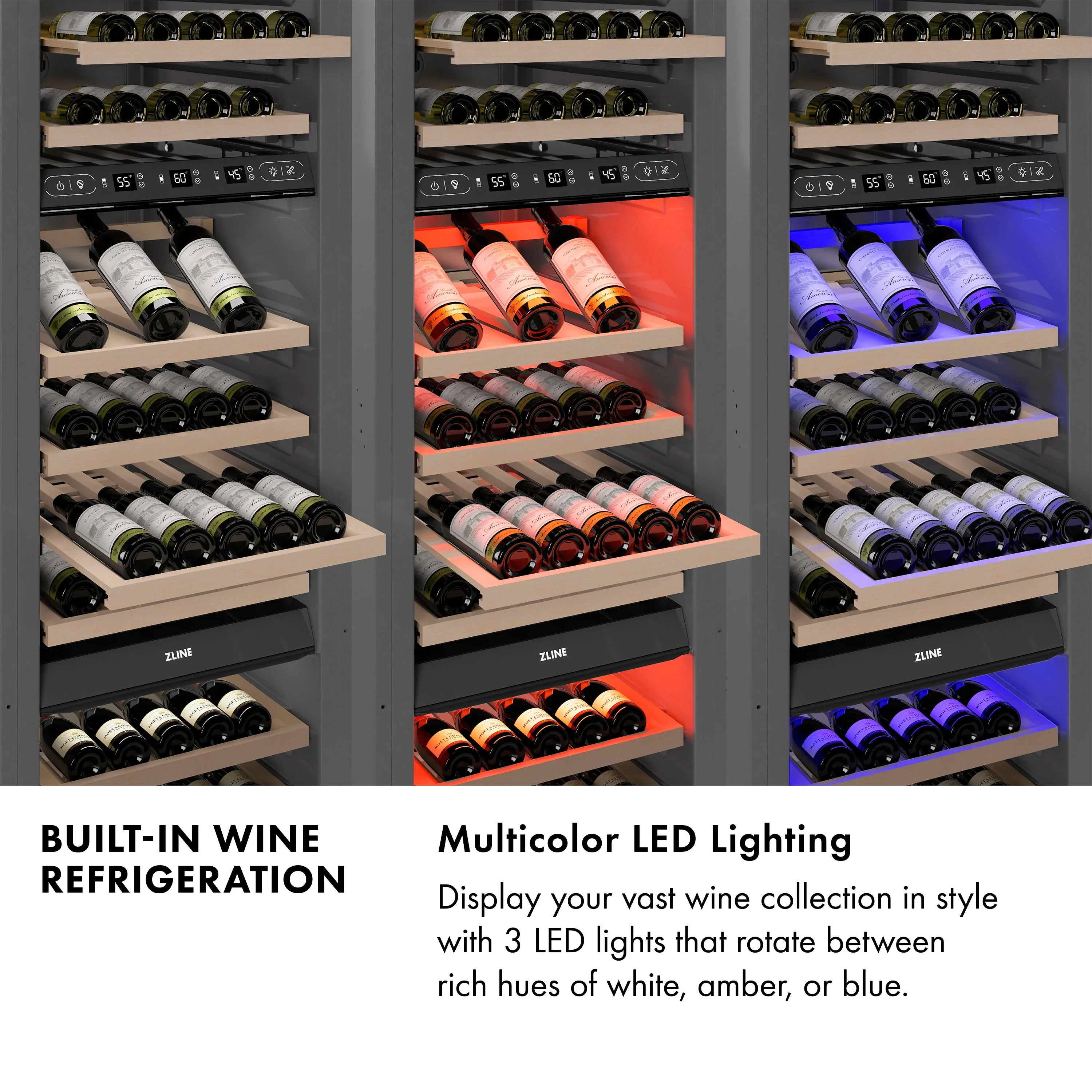 ZLINE Autograph Edition 18-Inch 9.0 Cu. Ft. Triple Zone 68 Bottle Right Hinge Column Wine Cooler in White Matte with Polished Gold Accents (RCWVRZ-WM-18-G) - Image 9