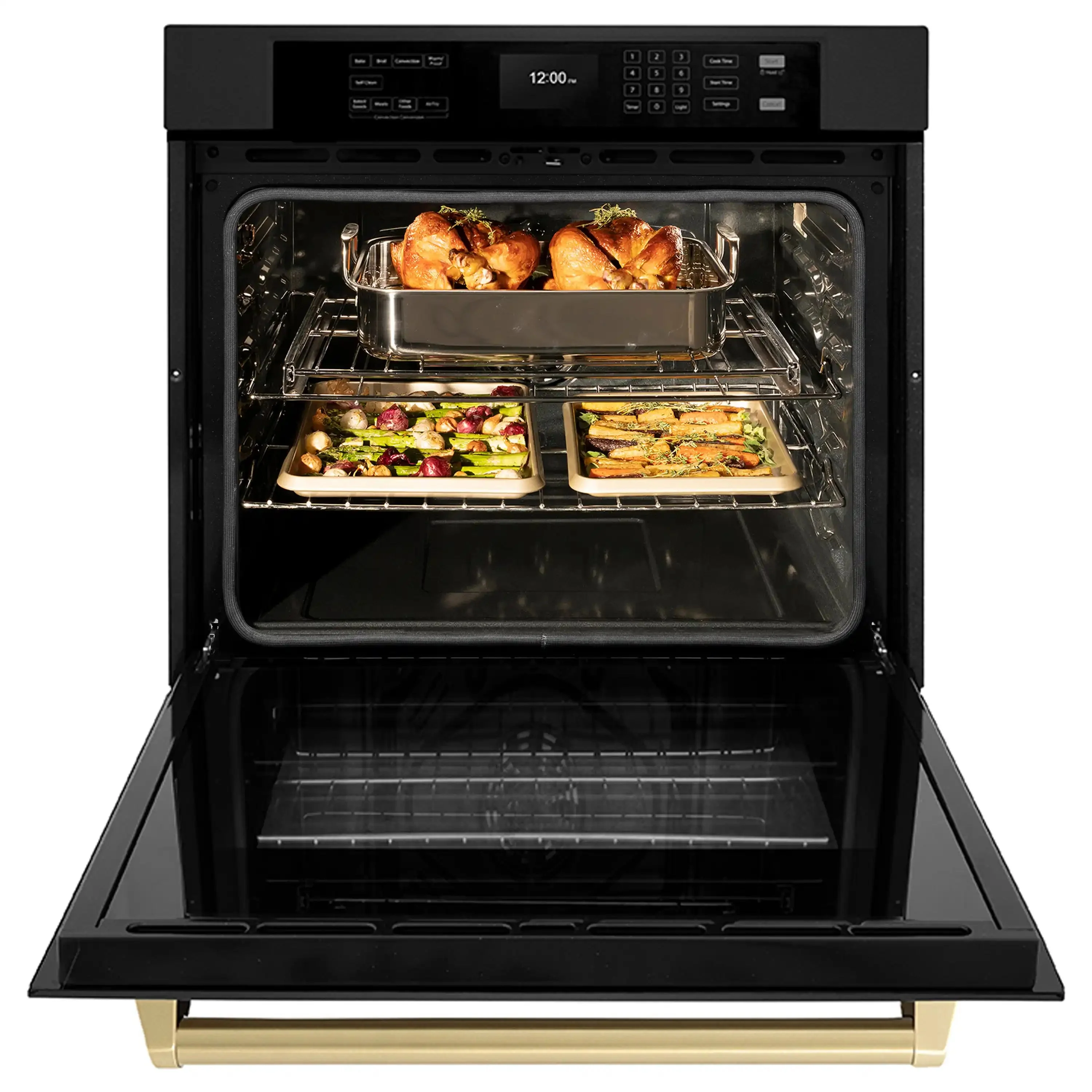ZLINE Autograph Edition 2-Piece Appliance Package - 30-Inch Single Wall Oven with Self-Clean and 30-inch Built-In Microwave Oven in Black Stainless Steel with Champagne Bronze Trim - Image 19