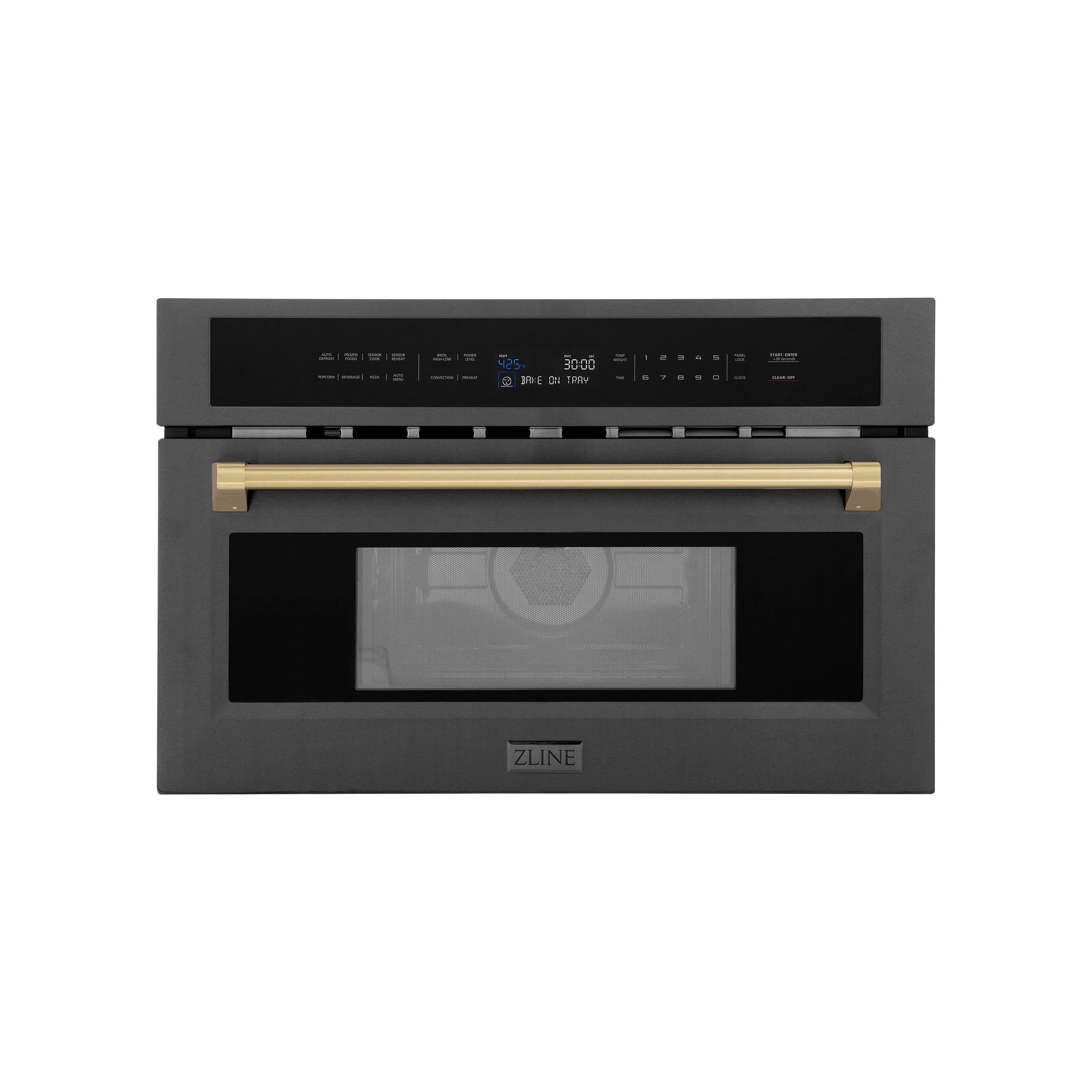 ZLINE Autograph Edition 2-Piece Appliance Package - 30-Inch Single Wall Oven with Self-Clean and 30-inch Built-In Microwave Oven in Black Stainless Steel with Champagne Bronze Trim - Image 3