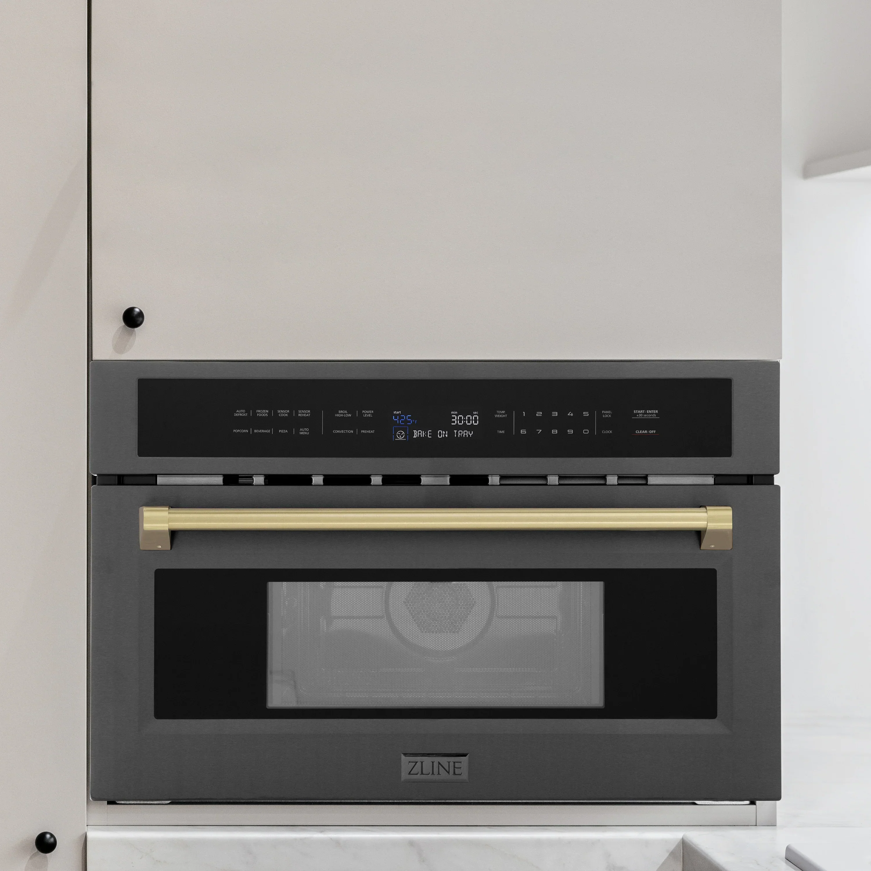 ZLINE Autograph Edition 2-Piece Appliance Package - 30-Inch Single Wall Oven with Self-Clean and 30-inch Built-In Microwave Oven in Black Stainless Steel with Champagne Bronze Trim - Image 5