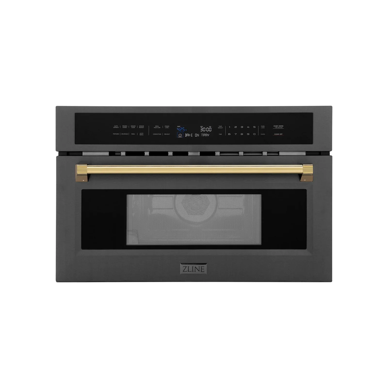 ZLINE Autograph Edition 2-Piece Appliance Package - 30-Inch Single Wall Oven with Self-Clean and 30-inch Built-In Microwave Oven in Black Stainless Steel with Gold Trim - Image 2