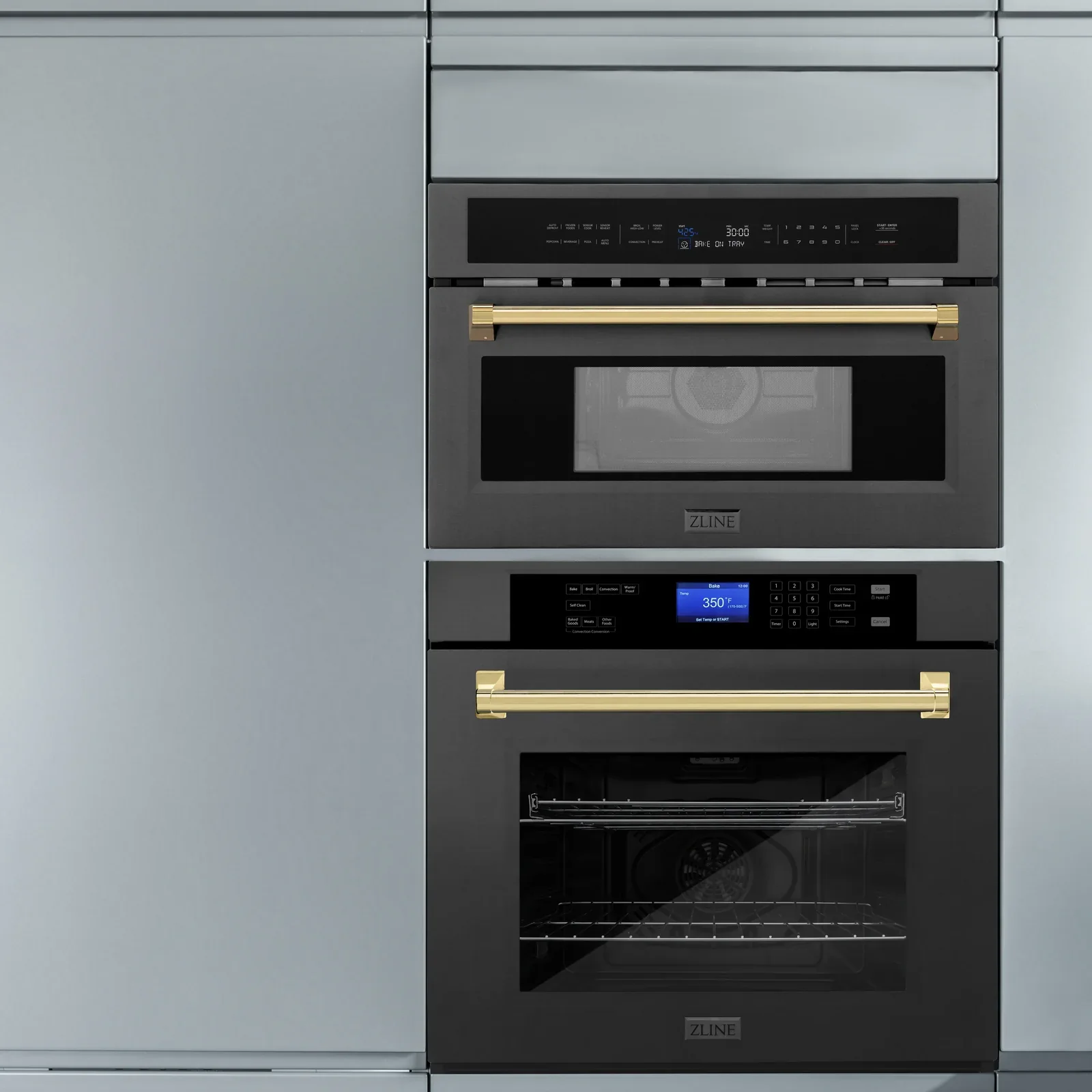 ZLINE Autograph Edition 2-Piece Appliance Package - 30-Inch Single Wall Oven with Self-Clean and 30-inch Built-In Microwave Oven in Black Stainless Steel with Gold Trim - Image 3