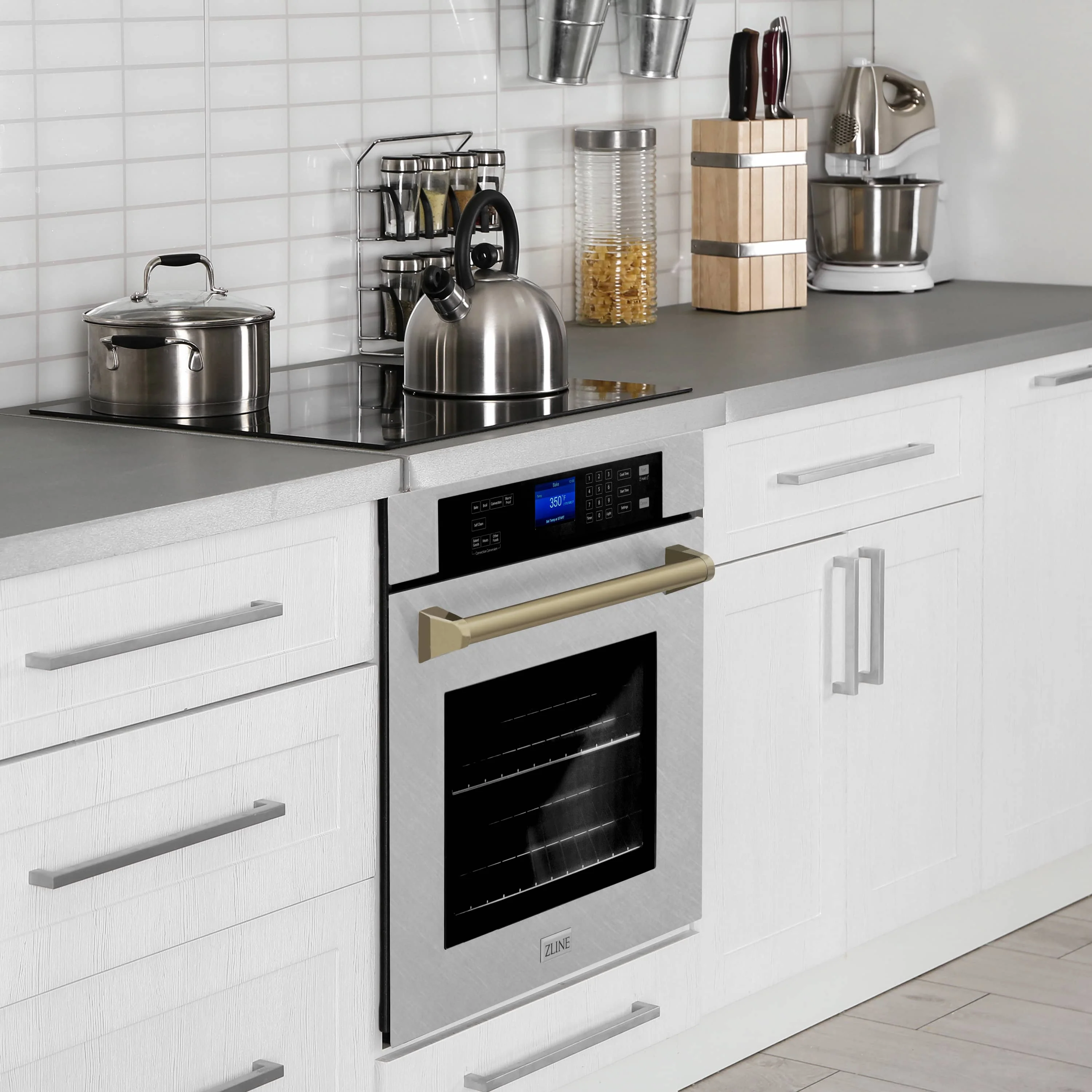 ZLINE Autograph Edition 2-Piece Appliance Package - 30-Inch Single Wall Oven with Self-Clean and 30-inch Built-In Microwave Oven in Satin Stainless Steel with Champagne Bronze Trim - Image 3