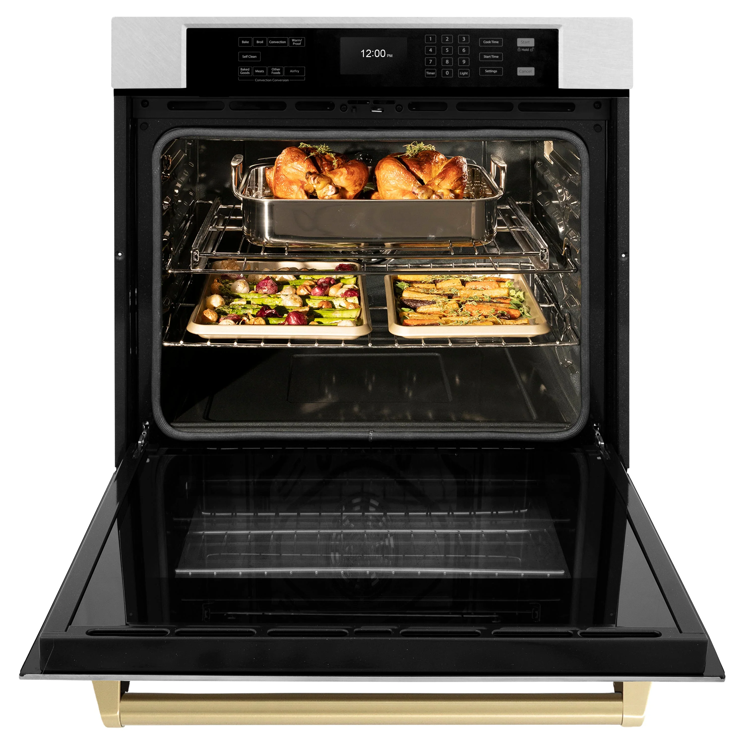 ZLINE Autograph Edition 2-Piece Appliance Package - 30-Inch Single Wall Oven with Self-Clean and 30-inch Built-In Microwave Oven in Satin Stainless Steel with Champagne Bronze Trim - Image 8