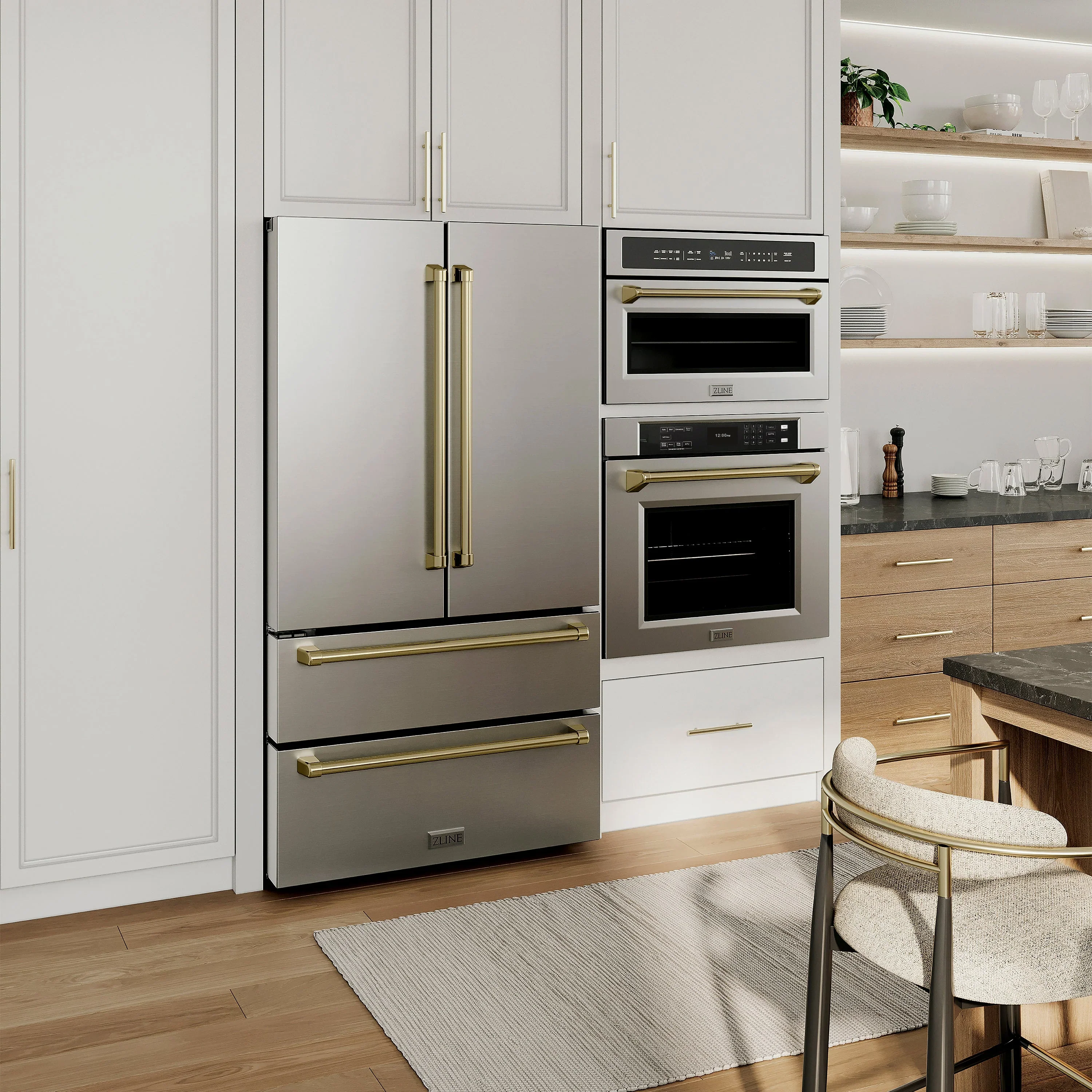 ZLINE Autograph Edition 2-Piece Appliance Package - 30-Inch Single Wall Oven with Self-Clean and 30-inch Built-In Microwave Oven in Stainless Steel with Champagne Bronze Trim - Image 9