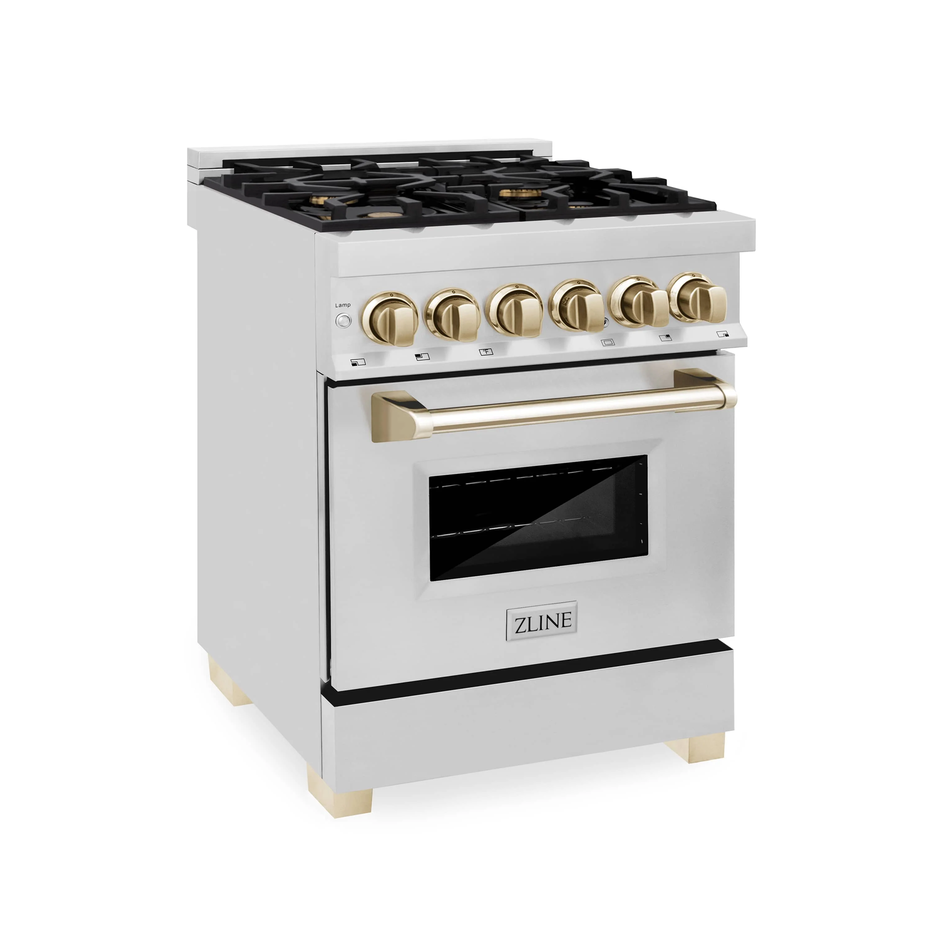 ZLINE Legacy Series Autograph Edition 24-inch Dual Fuel Range with Gas Stove and 2.8 Cu. Ft. Electric Oven in Stainless Steel with Gold Accents (RAZ-24-G) - Image 4