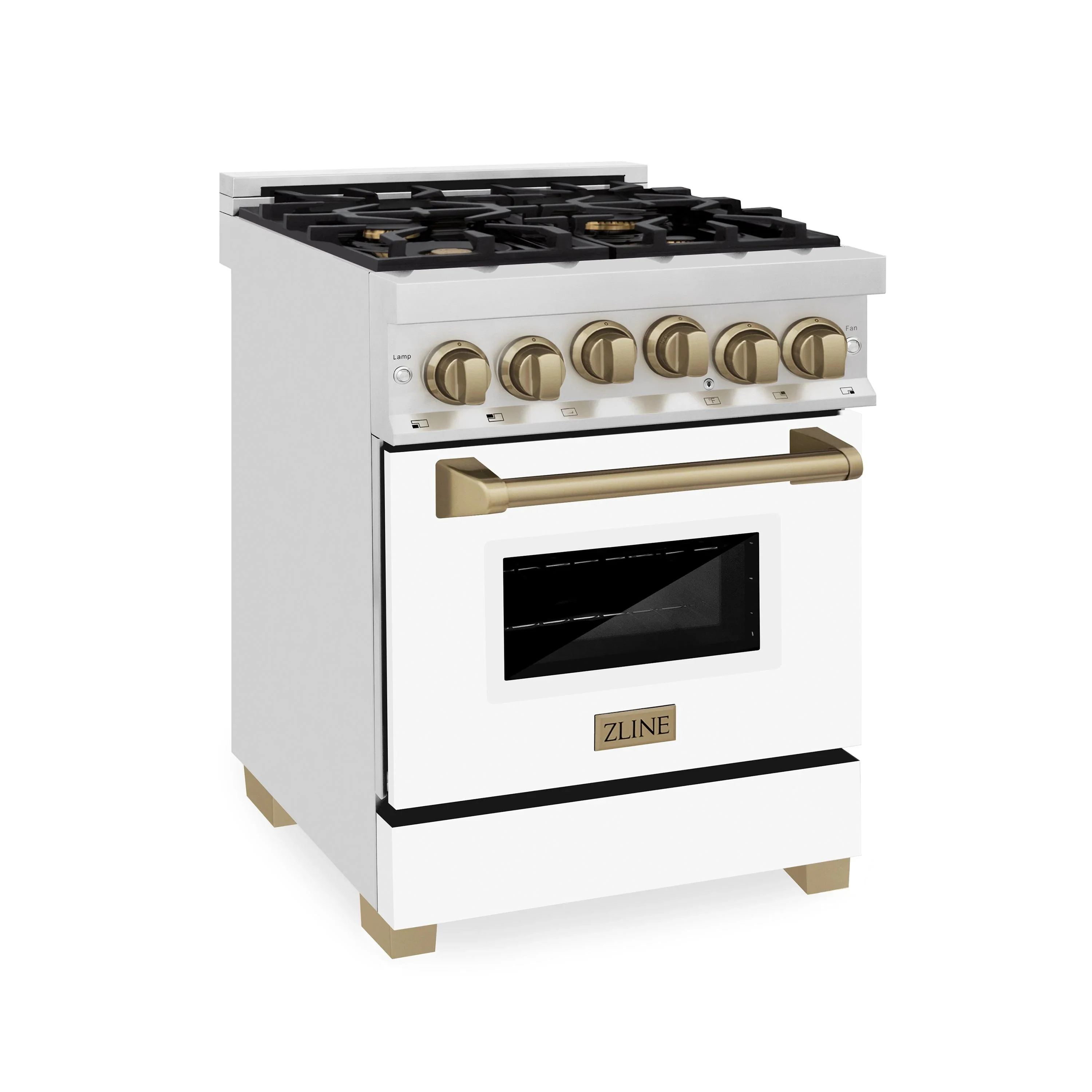 ZLINE Legacy Series Autograph Edition 24-inch Dual Fuel Range with Gas Stove and 2.8 Cu. Ft. Electric Oven in Stainless Steel with White Matte Door and Champagne Bronze Accents (RAZ-WM-24-CB) - Image 4