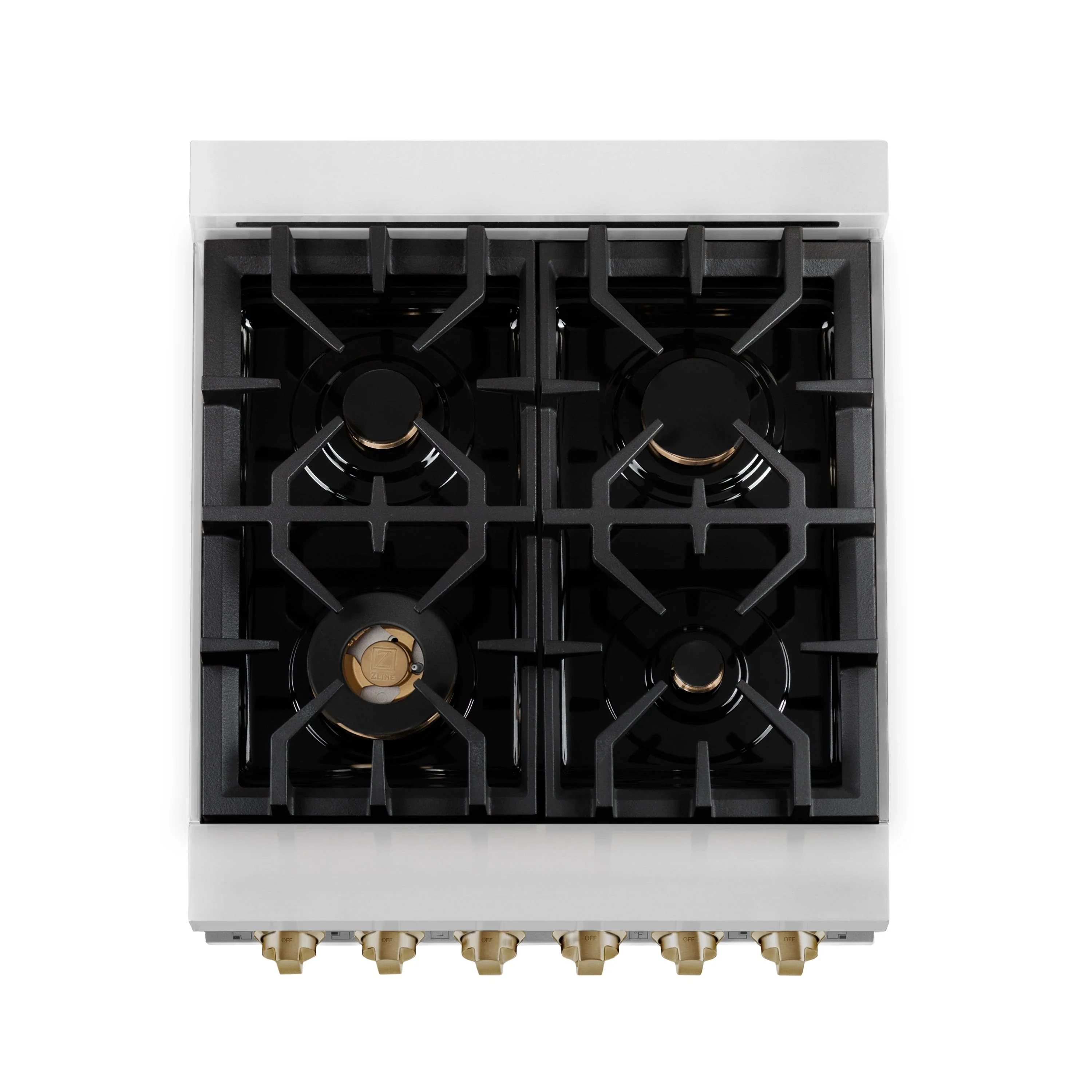 ZLINE Legacy Series Autograph Edition 24-inch Dual Fuel Range with Gas Stove and 2.8 Cu. Ft. Electric Oven in Stainless Steel with White Matte Door and Champagne Bronze Accents (RAZ-WM-24-CB) - Image 5