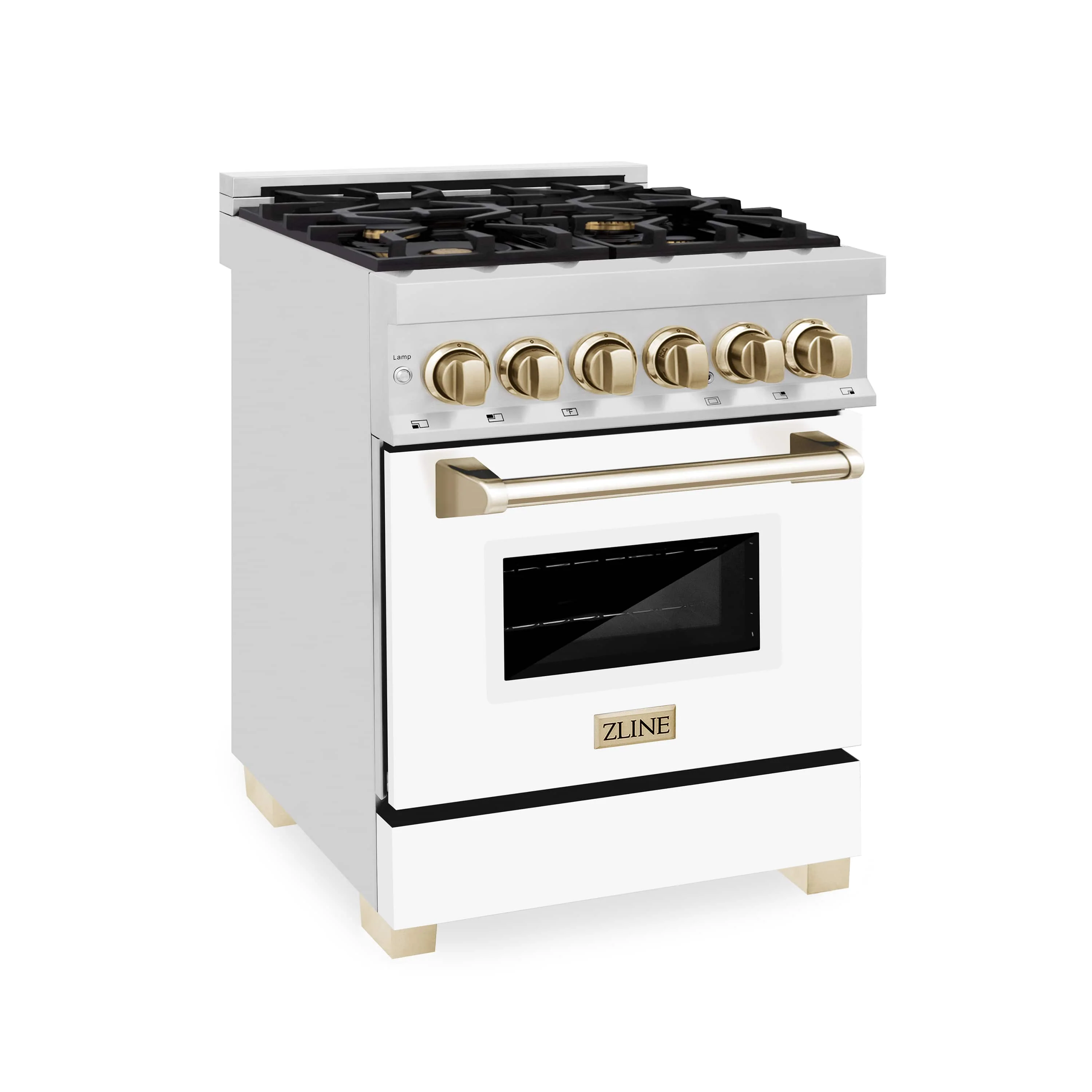 ZLINE Legacy Series Autograph Edition 24-inch Dual Fuel Range with Gas Stove and 2.8 Cu. Ft. Electric Oven in Stainless Steel with White Matte Door and Gold Accents (RAZ-WM-24-G) - Image 4