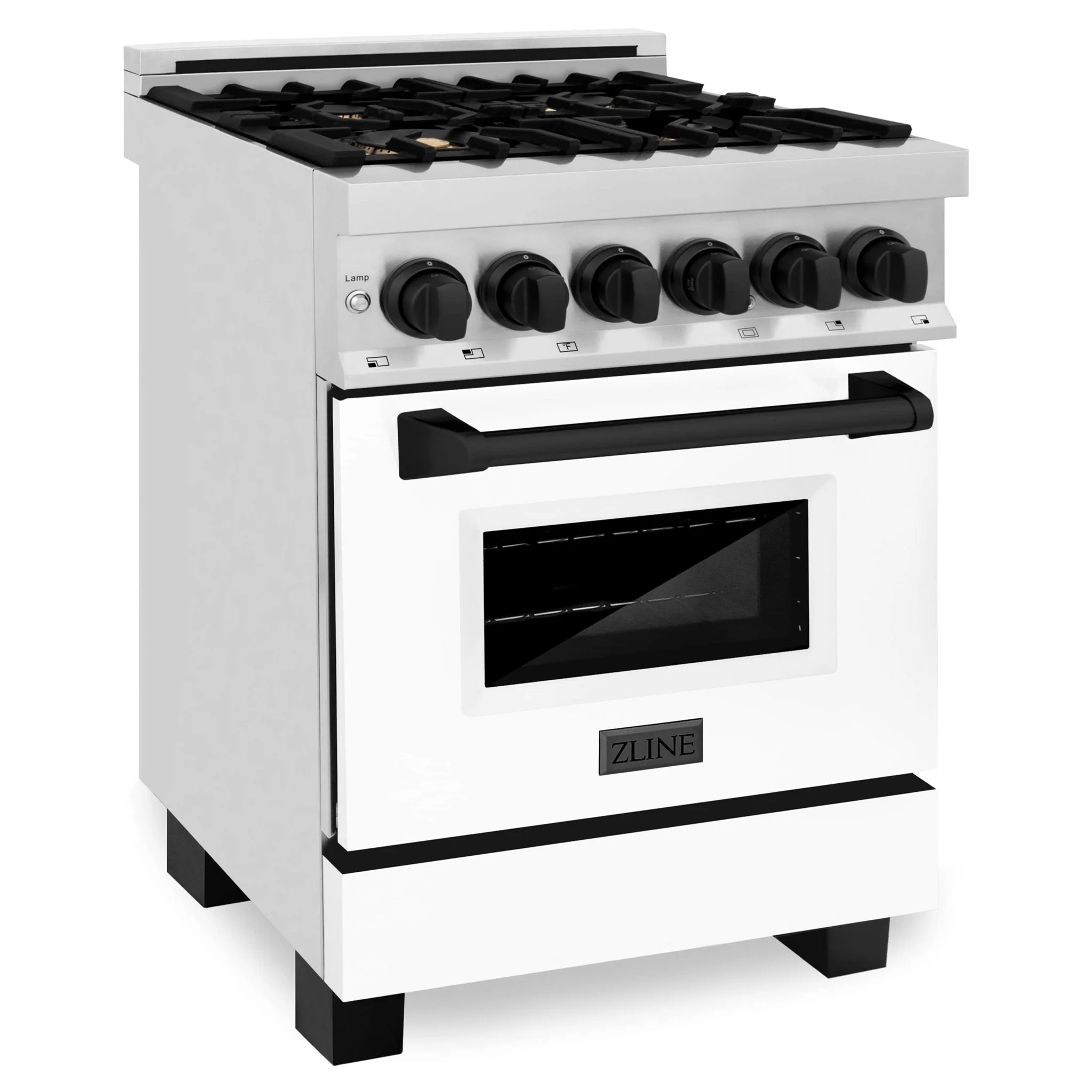 ZLINE Legacy Series Autograph Edition 24-inch Dual Fuel Range with Gas Stove and 2.8 Cu. Ft. Electric Oven in Stainless Steel with White Matte Door and Matte Black Accents (RAZ-WM-24-MB) - Image 5