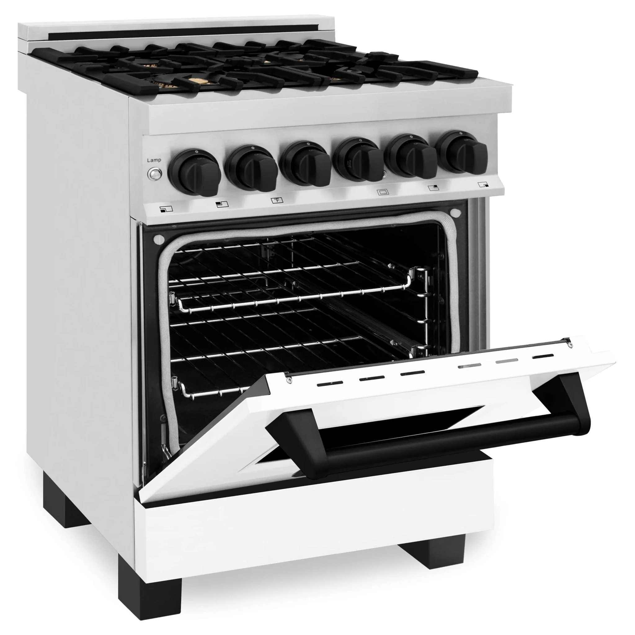 ZLINE Legacy Series Autograph Edition 24-inch Dual Fuel Range with Gas Stove and 2.8 Cu. Ft. Electric Oven in Stainless Steel with White Matte Door and Matte Black Accents (RAZ-WM-24-MB) - Image 6