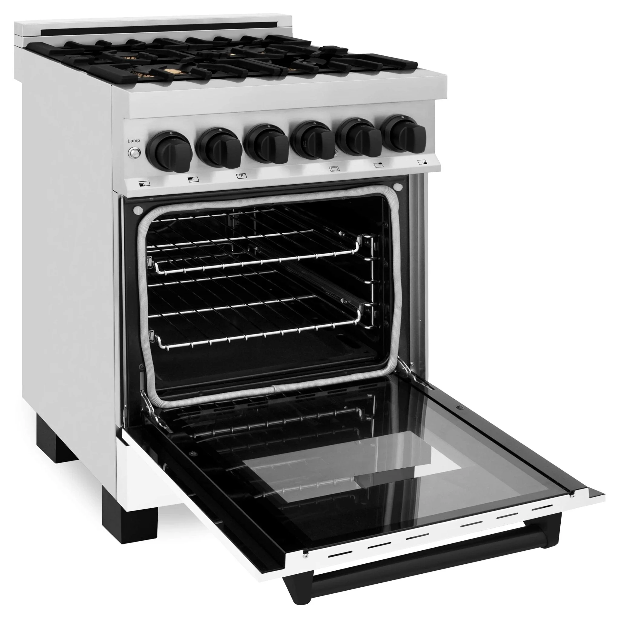 ZLINE Legacy Series Autograph Edition 24-inch Dual Fuel Range with Gas Stove and 2.8 Cu. Ft. Electric Oven in Stainless Steel with White Matte Door and Matte Black Accents (RAZ-WM-24-MB) - Image 7