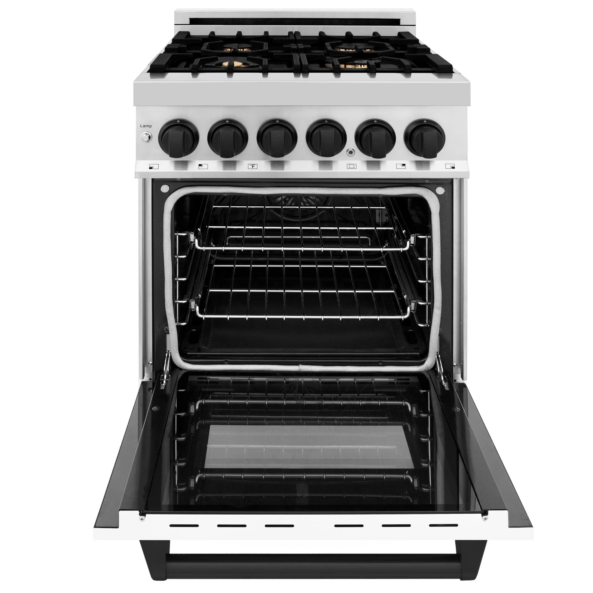 ZLINE Legacy Series Autograph Edition 24-inch Dual Fuel Range with Gas Stove and 2.8 Cu. Ft. Electric Oven in Stainless Steel with White Matte Door and Matte Black Accents (RAZ-WM-24-MB) - Image 8