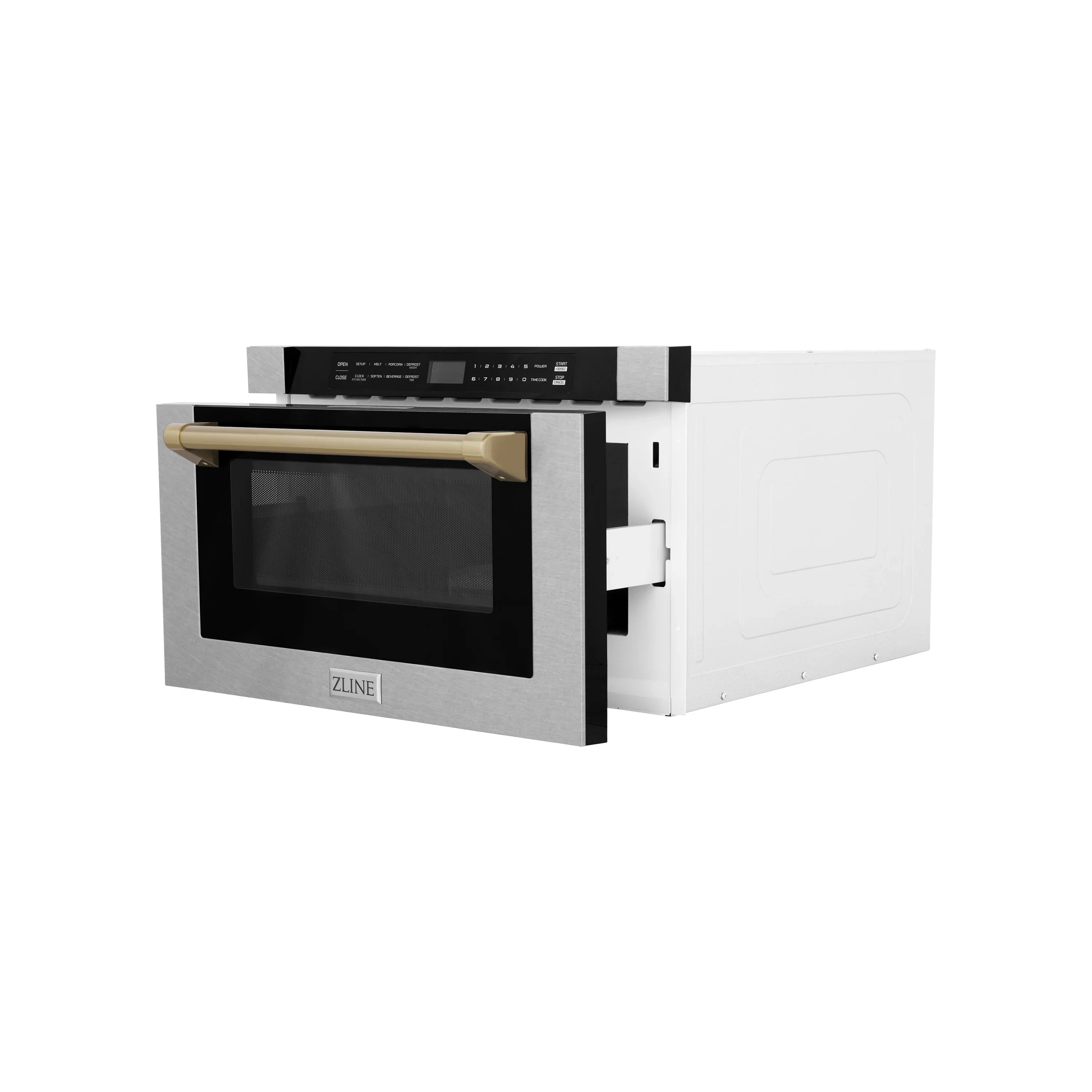 ZLINE Autograph Edition 24-Inch 1.2 cu. ft. Built-in Microwave Drawer in Finger Resistant Stainless Steel with Champagne Bronze Accents (MWDZ-1-SS-H-CB) - Image 4