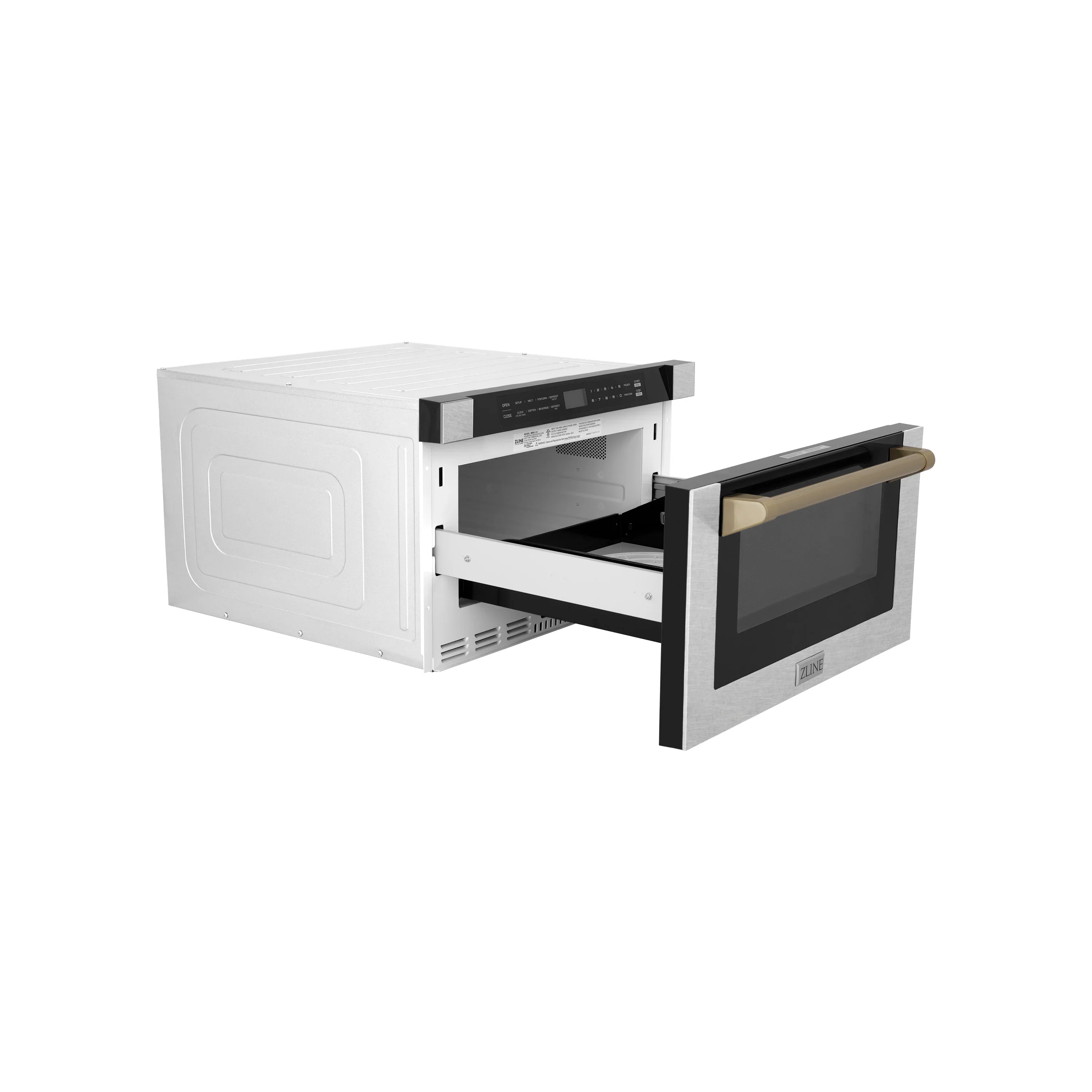 ZLINE Autograph Edition 24-Inch 1.2 cu. ft. Built-in Microwave Drawer in Finger Resistant Stainless Steel with Champagne Bronze Accents (MWDZ-1-SS-H-CB) - Image 5