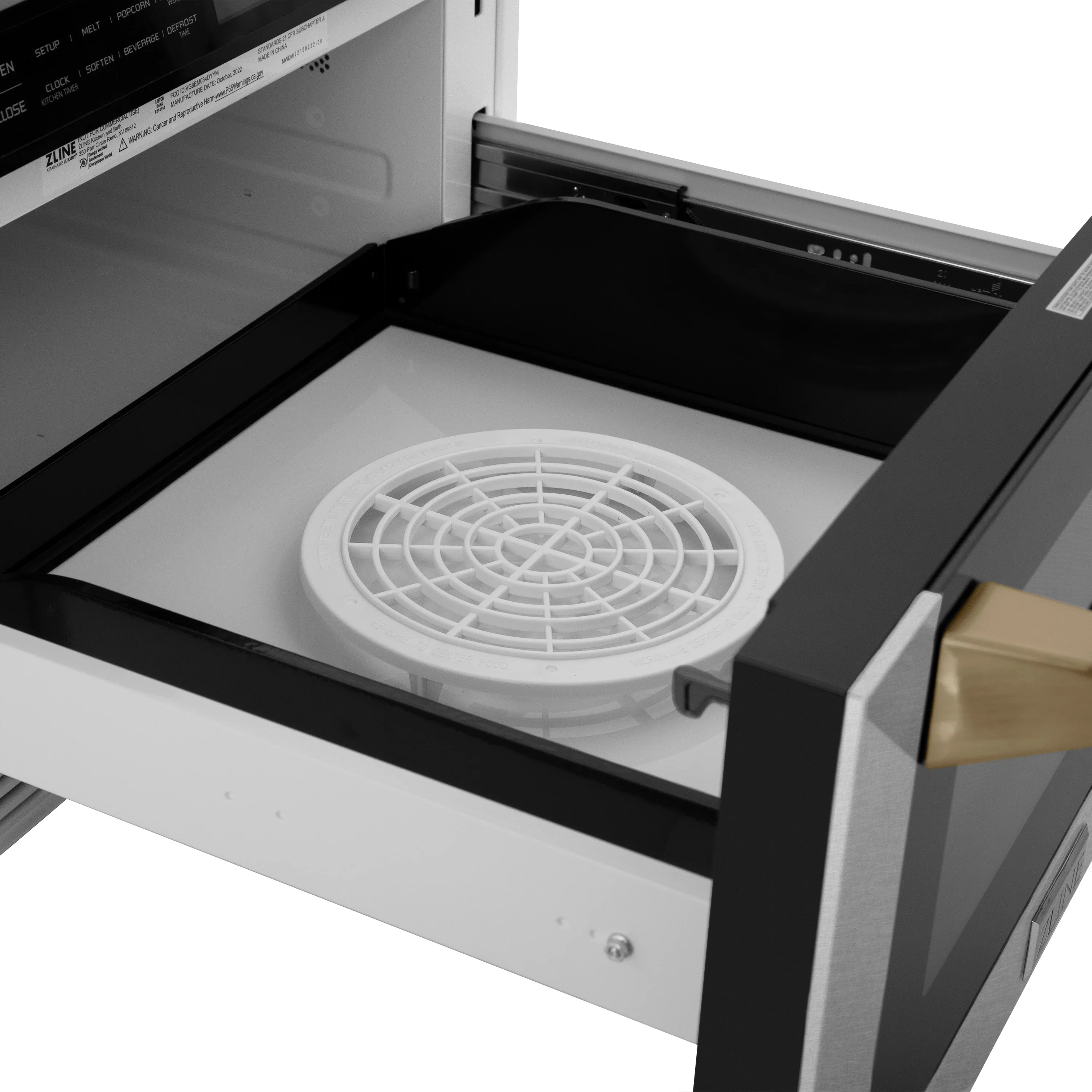 ZLINE Autograph Edition 24-Inch 1.2 cu. ft. Built-in Microwave Drawer in Finger Resistant Stainless Steel with Champagne Bronze Accents (MWDZ-1-SS-H-CB) - Image 7
