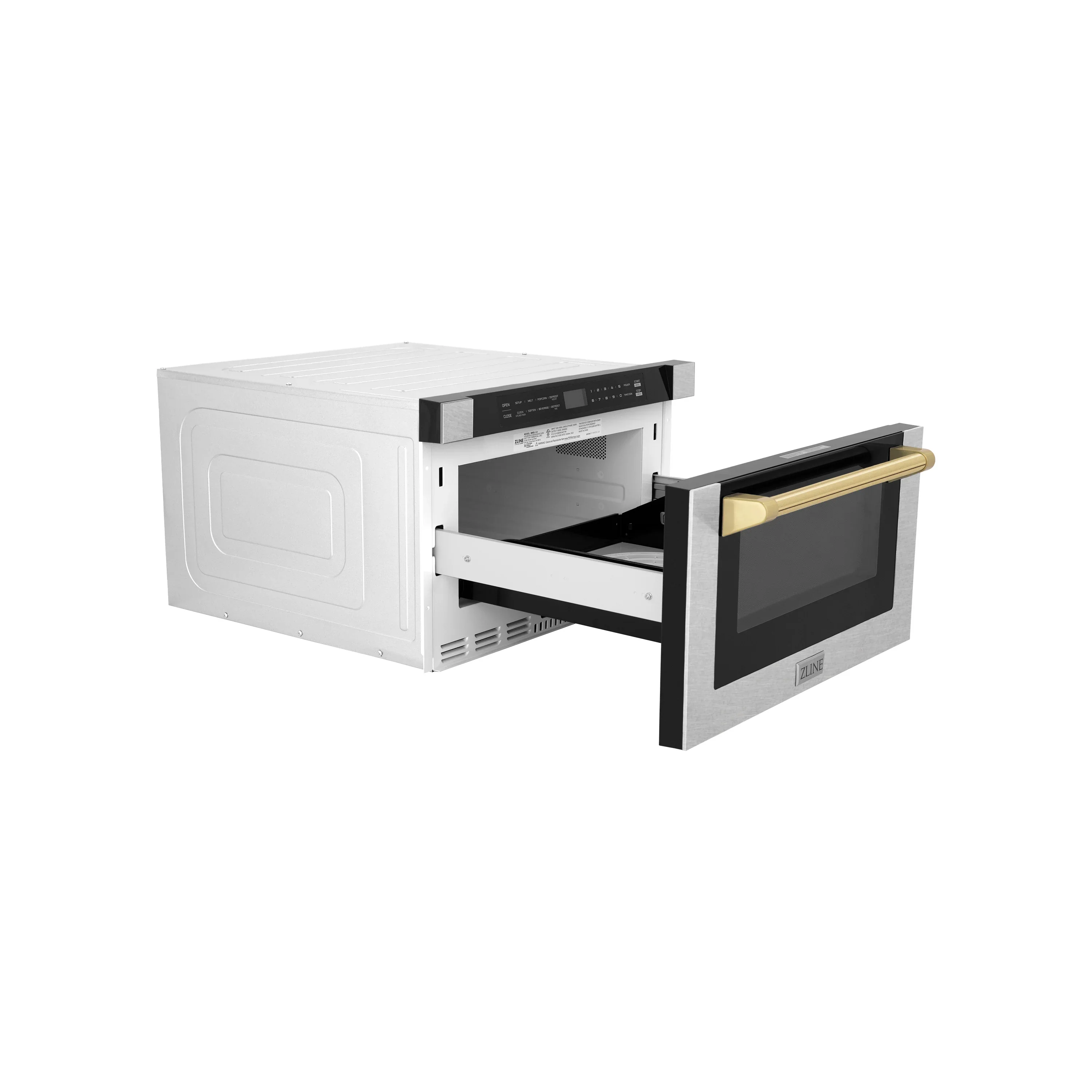ZLINE Autograph Edition 24-Inch 1.2 cu. ft. Built-in Microwave Drawer in Finger Resistant Stainless Steel with Gold Accents (MWDZ-1-SS-H-G) - Image 5