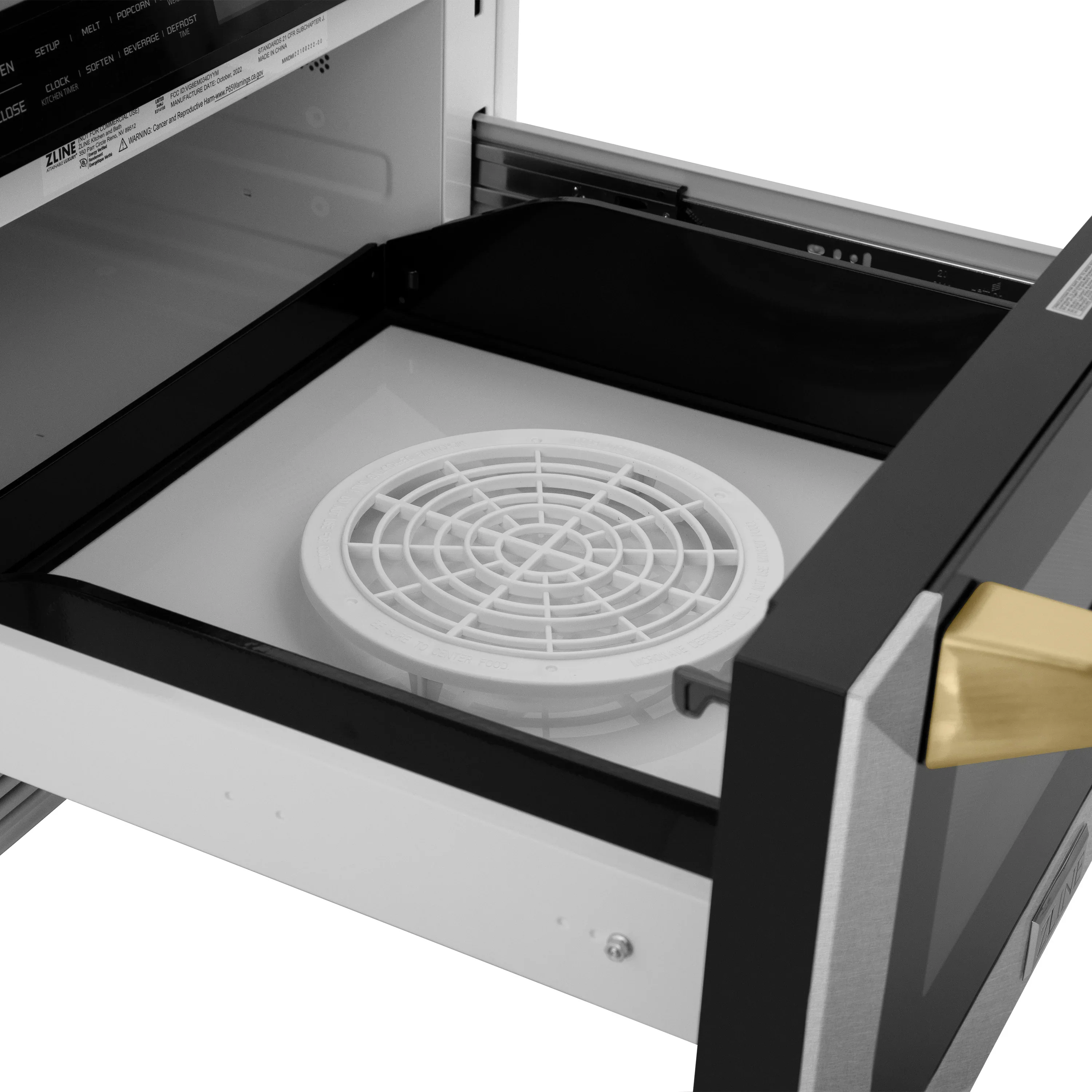 ZLINE Autograph Edition 24-Inch 1.2 cu. ft. Built-in Microwave Drawer in Finger Resistant Stainless Steel with Gold Accents (MWDZ-1-SS-H-G) - Image 7
