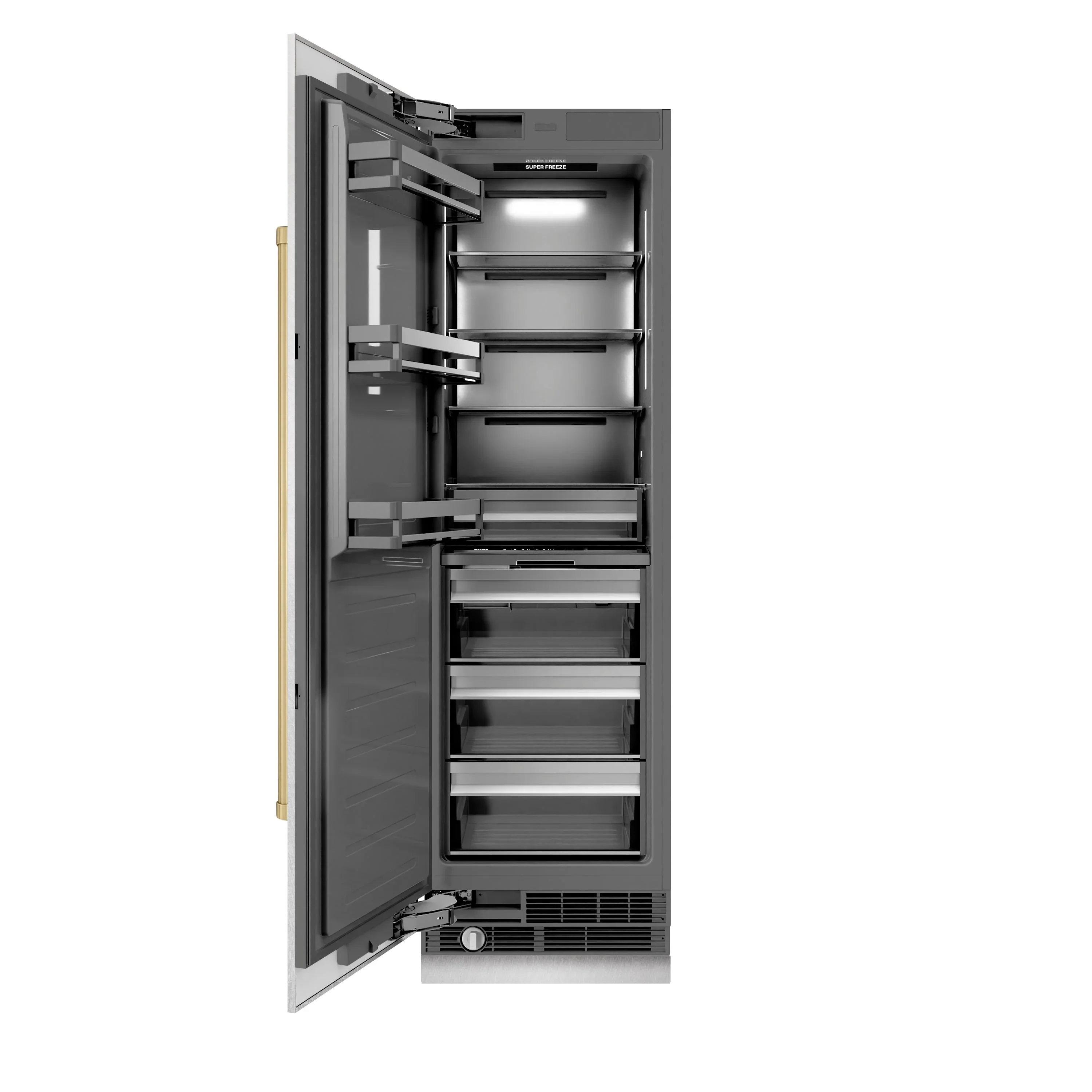 ZLINE Autograph Edition 24-Inch 12.4 Cu. Ft. Column Freezer in Satin Stainless Steel with Graphite Gray Interior and Champagne Bronze Accents (RCFVZ-SN-24-CB) - Image 3