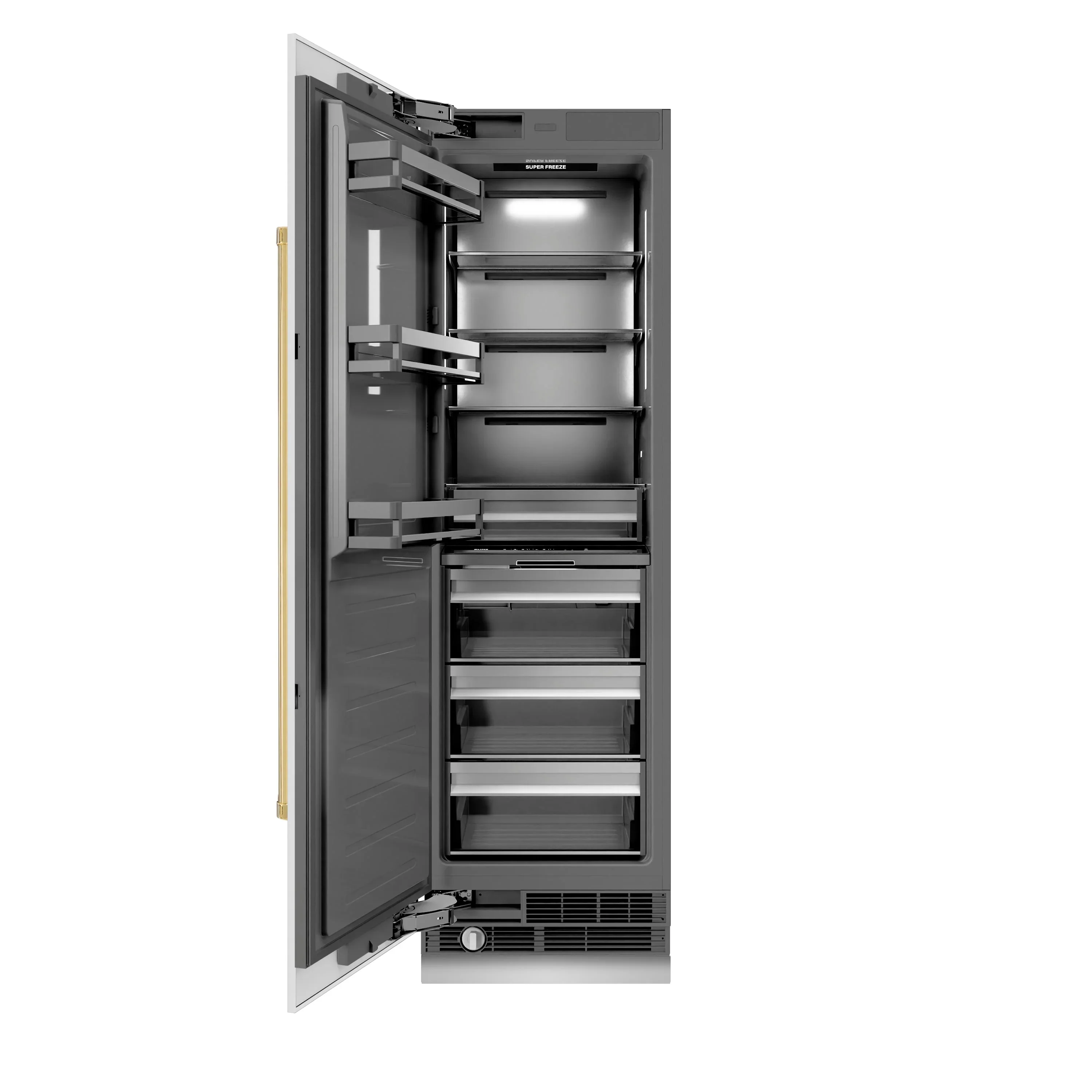 ZLINE Autograph Edition 24-Inch 12.4 Cu. Ft. Column Freezer in White Matte with Graphite Gray Interior and Polished Gold Accents (RCFVZ-WM-24-G) - Image 3