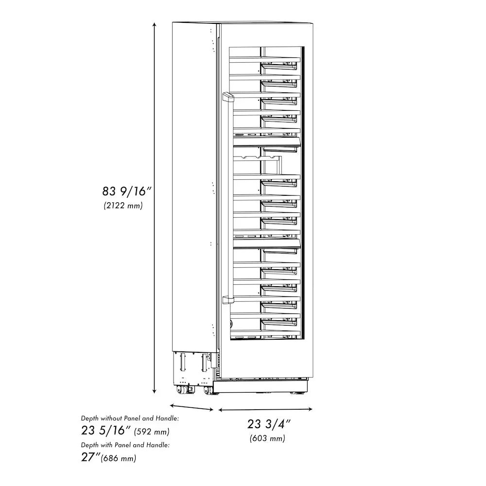 ZLINE Autograph Edition 24-Inch 12.4 Cu. Ft. Triple Zone 100 Bottle Column Wine Cooler in Black Stainless Steel and Champagne Bronze Accents (RCWVZ-BS-24-CB) - Image 12