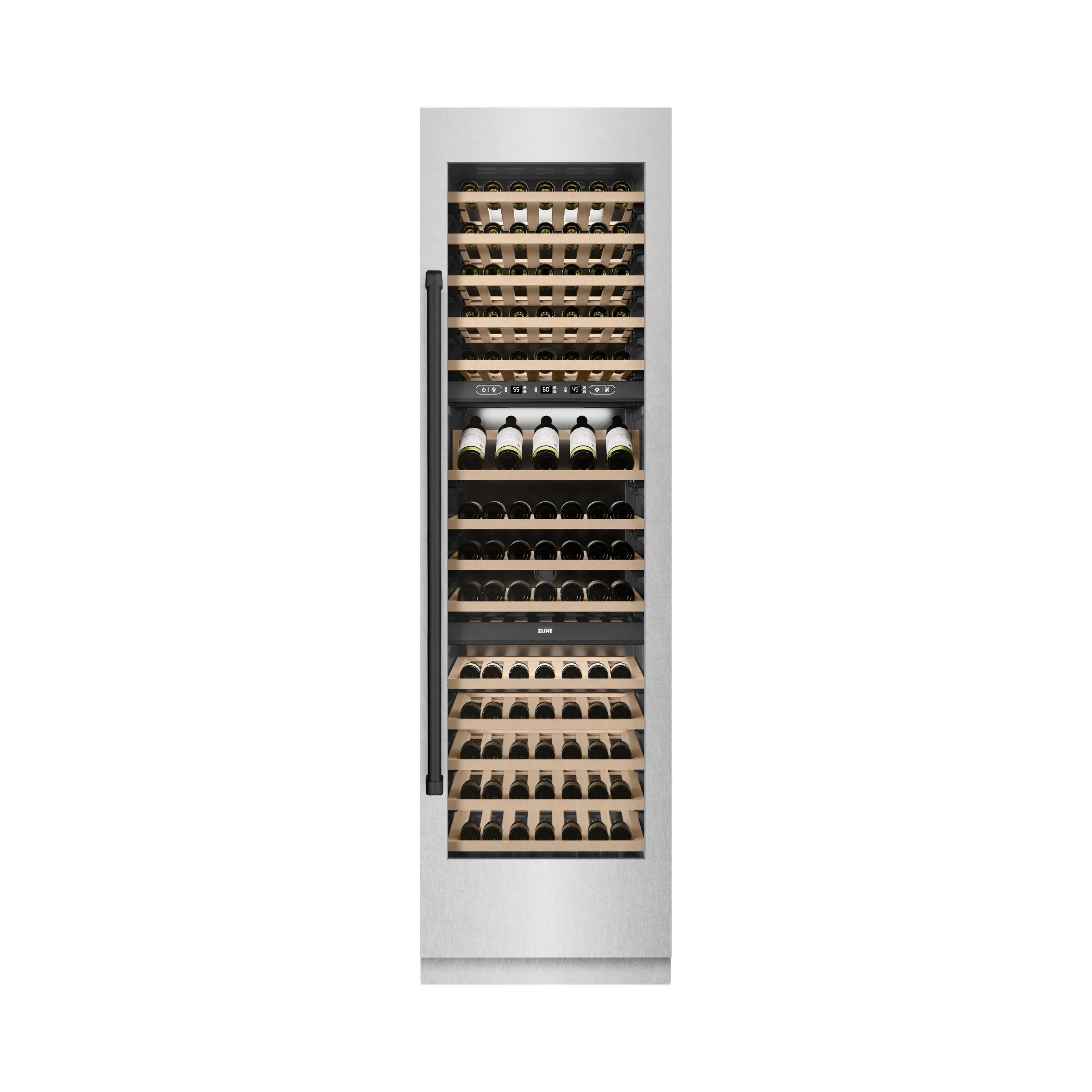 ZLINE Autograph Edition 24-Inch 12.4 Cu. Ft. Triple Zone 100 Bottle Column Wine Cooler in Satin Stainless Steel and Matte Black Accents (RCWVZ-SN-24-MB) - Image 5
