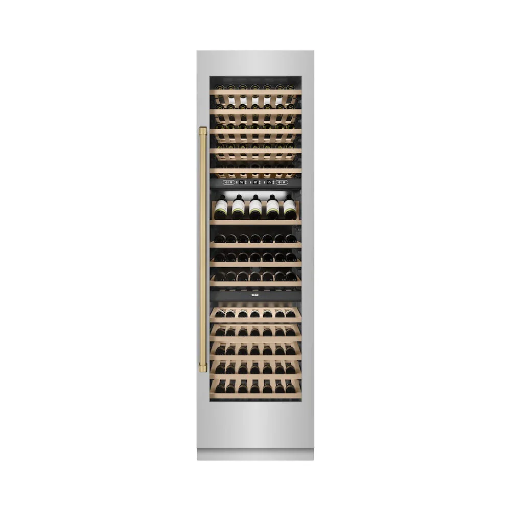 ZLINE Autograph Edition 24-Inch 12.4 Cu. Ft. Triple Zone 100 Bottle Column Wine Cooler in Stainless Steel and Champagne Bronze Accents (RCWVZ-304-24-CB) - Image 5