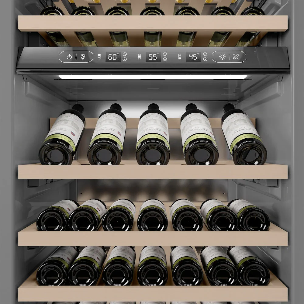 ZLINE Autograph Edition 24-Inch 12.4 Cu. Ft. Triple Zone 100 Bottle Column Wine Cooler in Stainless Steel and Champagne Bronze Accents (RCWVZ-304-24-CB) - Image 6