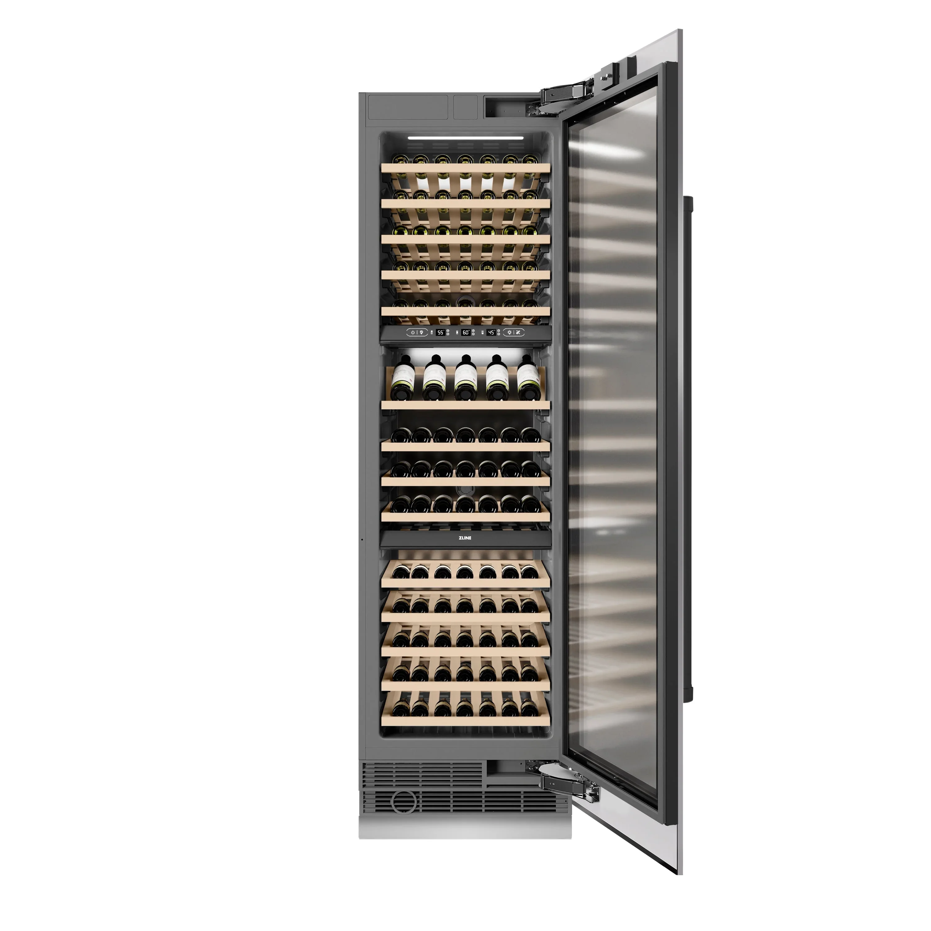 ZLINE Autograph Edition 24-Inch 12.4 Cu. Ft. Triple Zone 100 Bottle Column Wine Cooler in Stainless Steel and Matte Black Accents (RCWVZ-304-24-MB) - Image 3