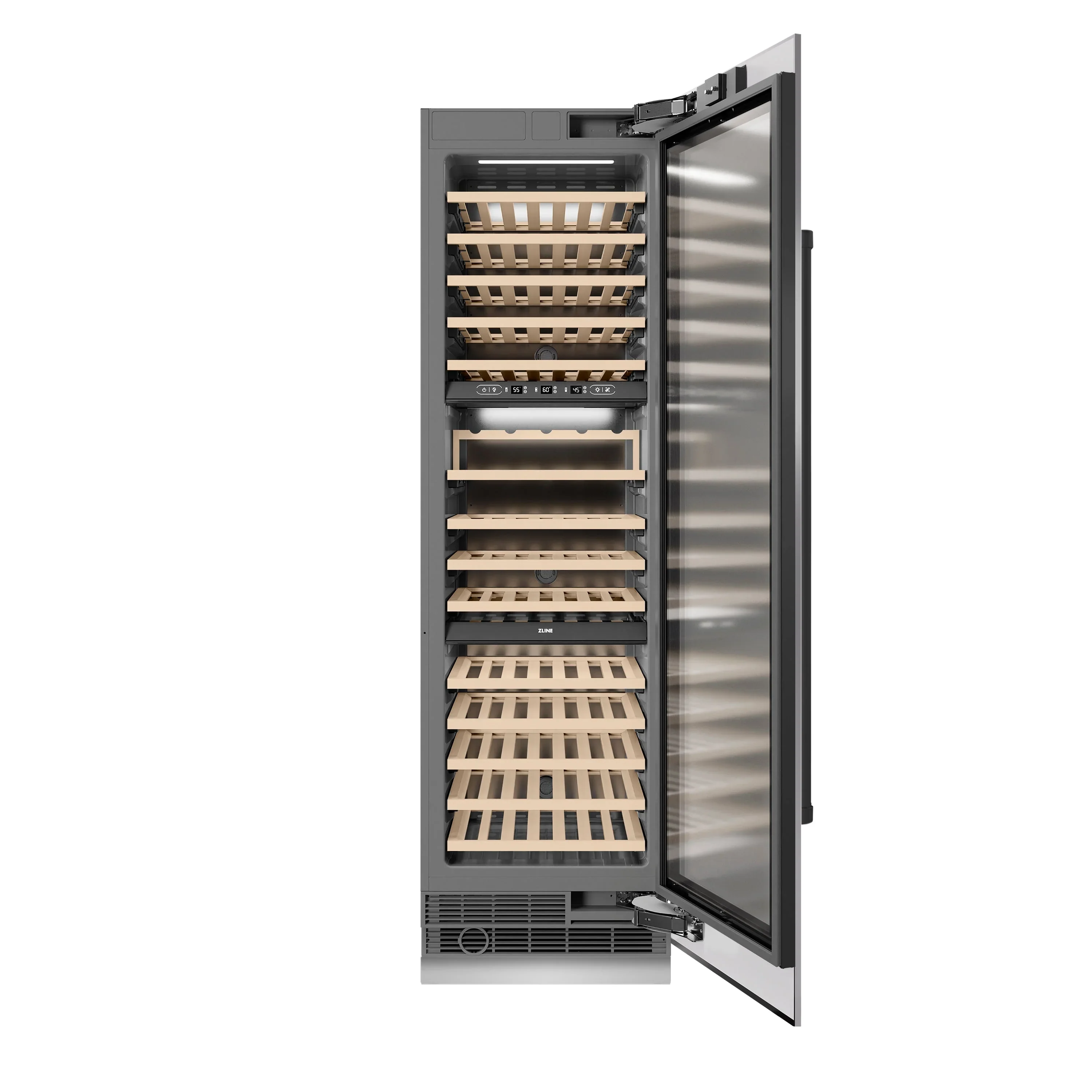 ZLINE Autograph Edition 24-Inch 12.4 Cu. Ft. Triple Zone 100 Bottle Column Wine Cooler in Stainless Steel and Matte Black Accents (RCWVZ-304-24-MB) - Image 4