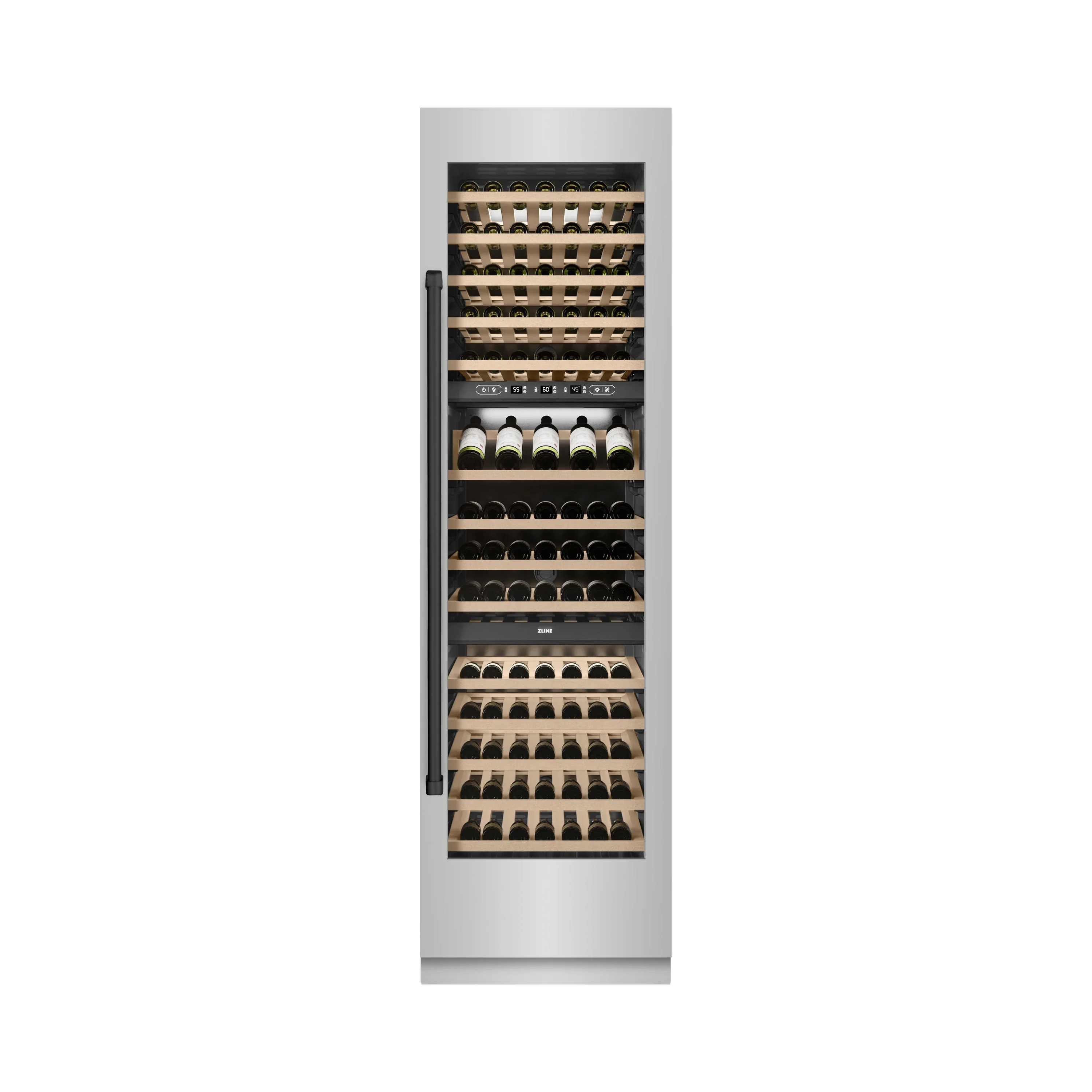 ZLINE Autograph Edition 24-Inch 12.4 Cu. Ft. Triple Zone 100 Bottle Column Wine Cooler in Stainless Steel and Matte Black Accents (RCWVZ-304-24-MB) - Image 5
