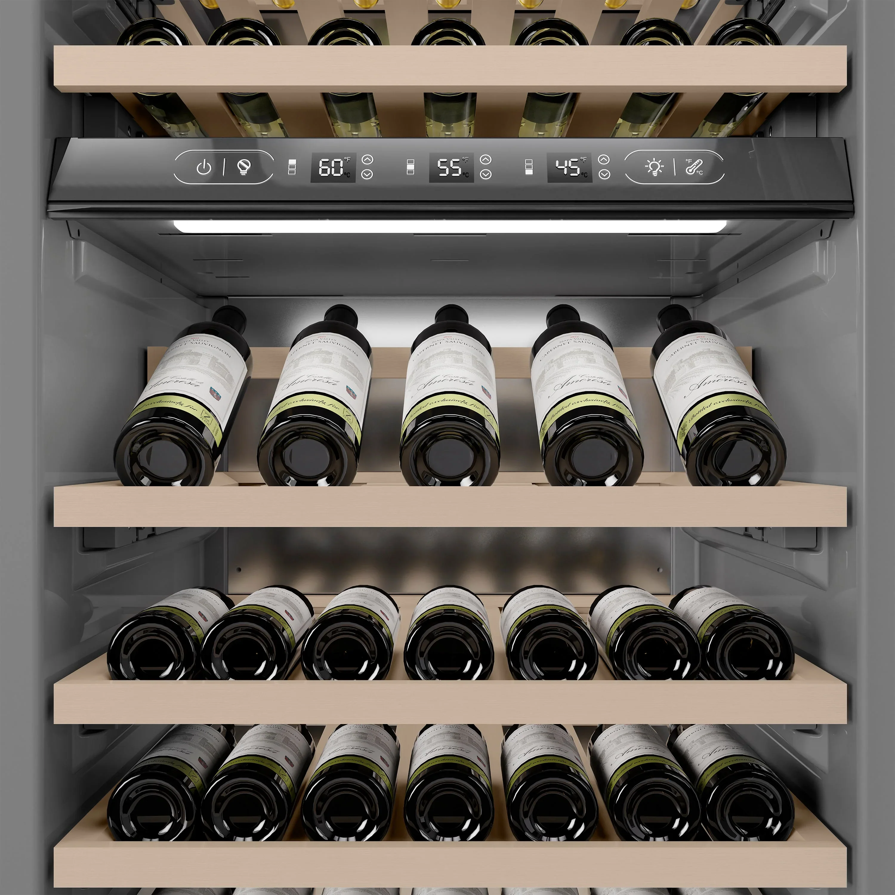 ZLINE Autograph Edition 24-Inch 12.4 Cu. Ft. Triple Zone 100 Bottle Column Wine Cooler in White Matte and Polished Gold Accents (RCWVZ-WM-24-G) - Image 6