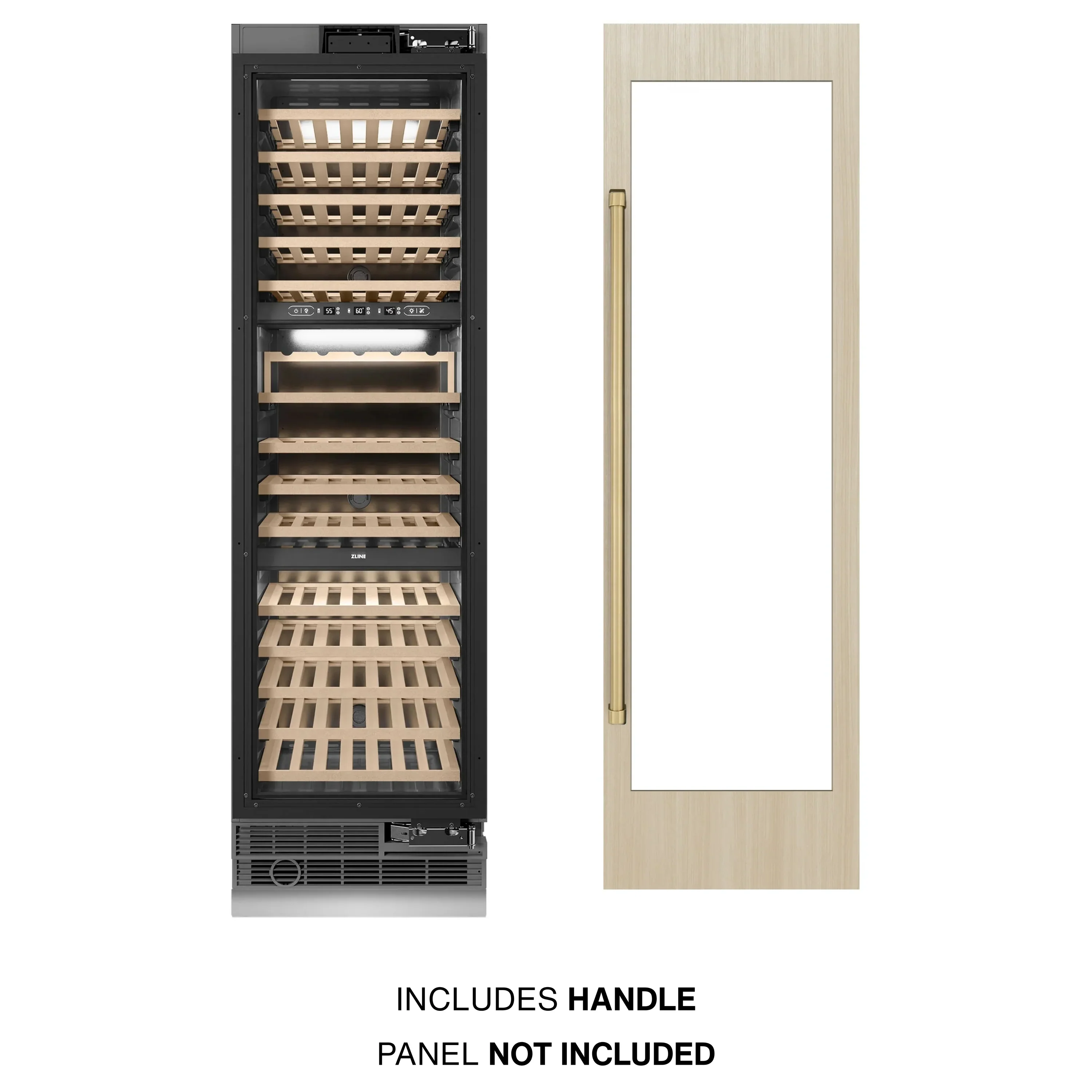 ZLINE Autograph Edition 24-Inch 12.4 Cu. Ft. Triple Zone 100 Bottle Panel Ready Column Wine Cooler with Champagne Bronze Accents (RBCWVZ-24-CB) - Image 2