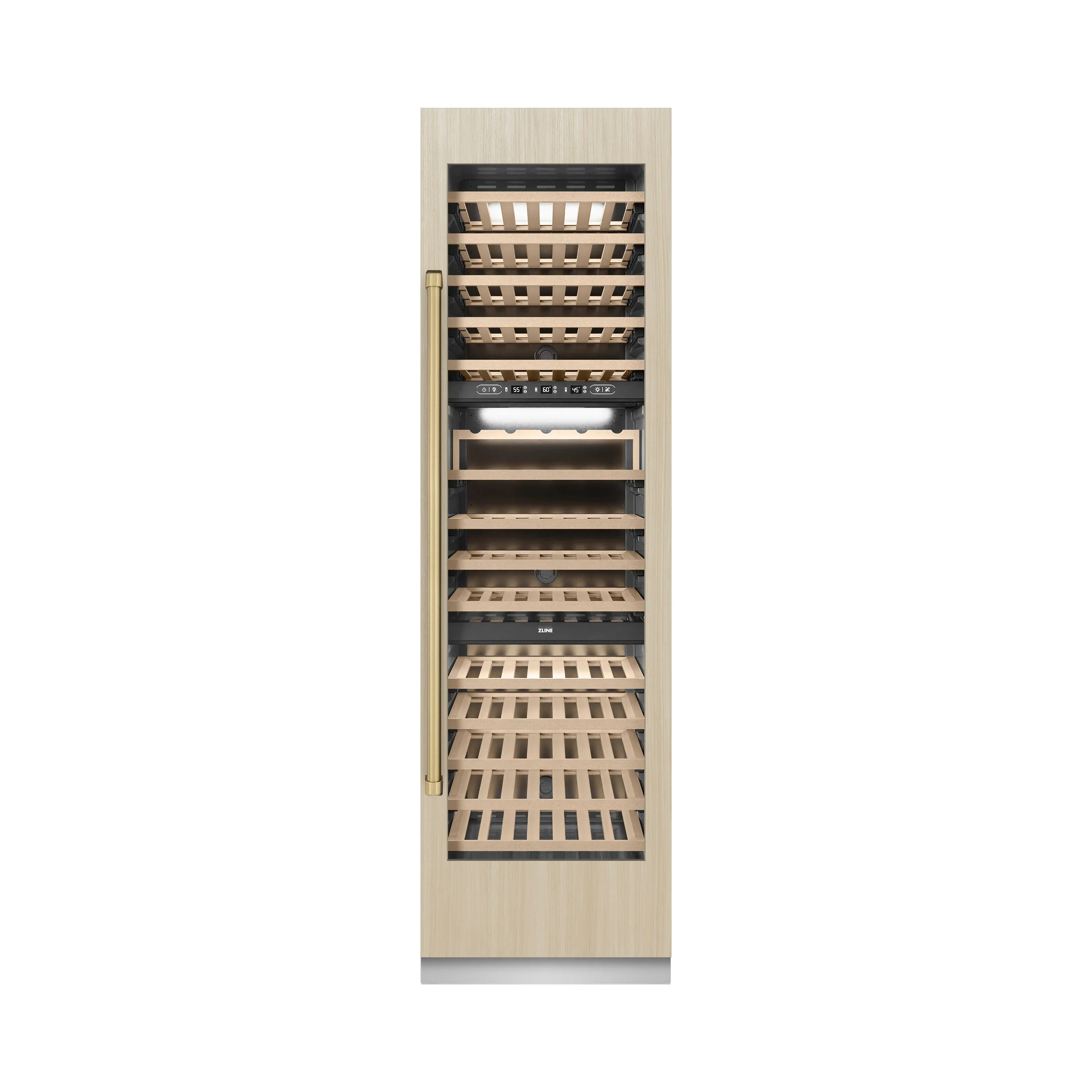 ZLINE Autograph Edition 24-Inch 12.4 Cu. Ft. Triple Zone 100 Bottle Panel Ready Column Wine Cooler with Champagne Bronze Accents (RBCWVZ-24-CB) - Image 3