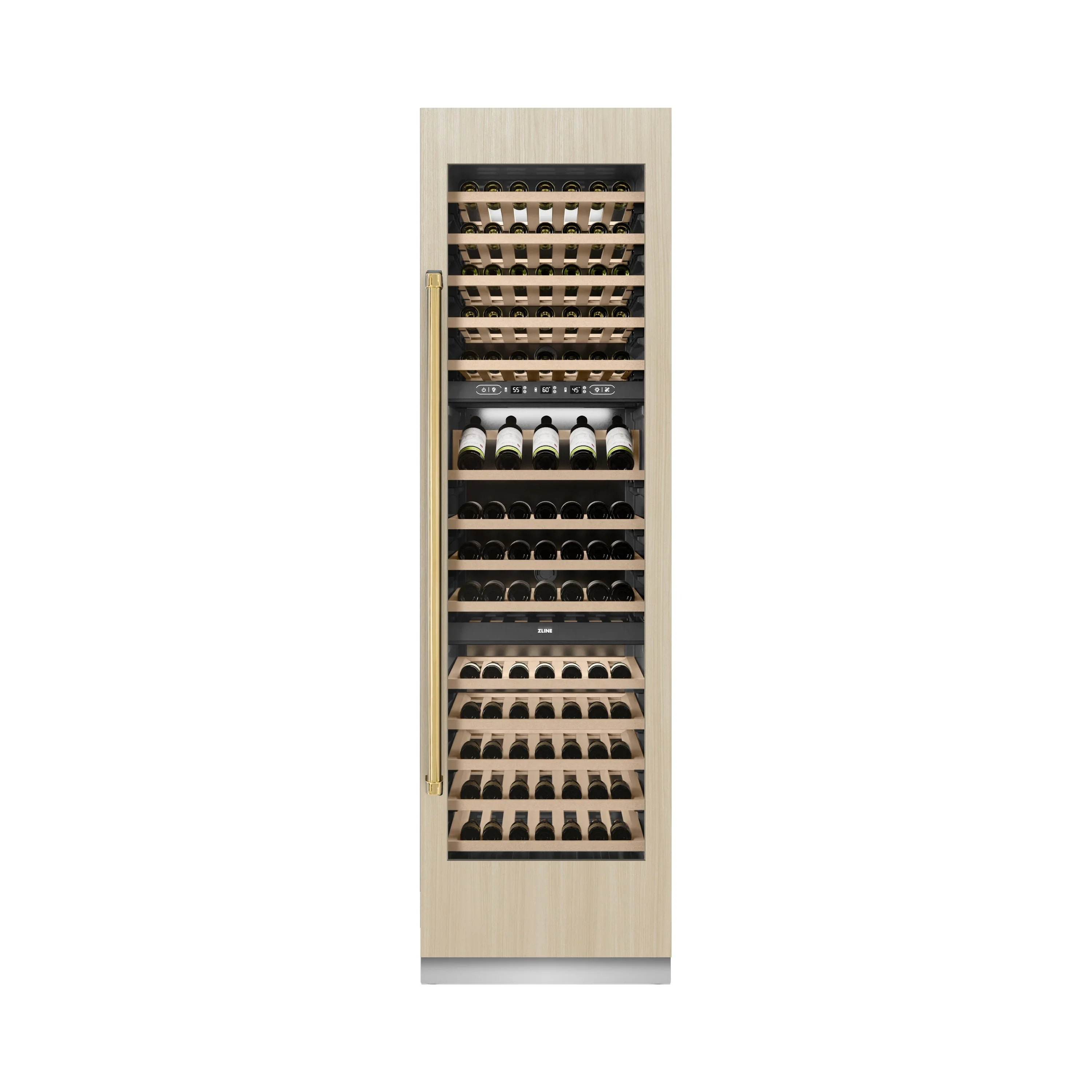 ZLINE Autograph Edition 24-Inch 12.4 Cu. Ft. Triple Zone 100 Bottle Panel Ready Column Wine Cooler with Polished Gold Accents (RBCWVZ-24-G) - Image 3