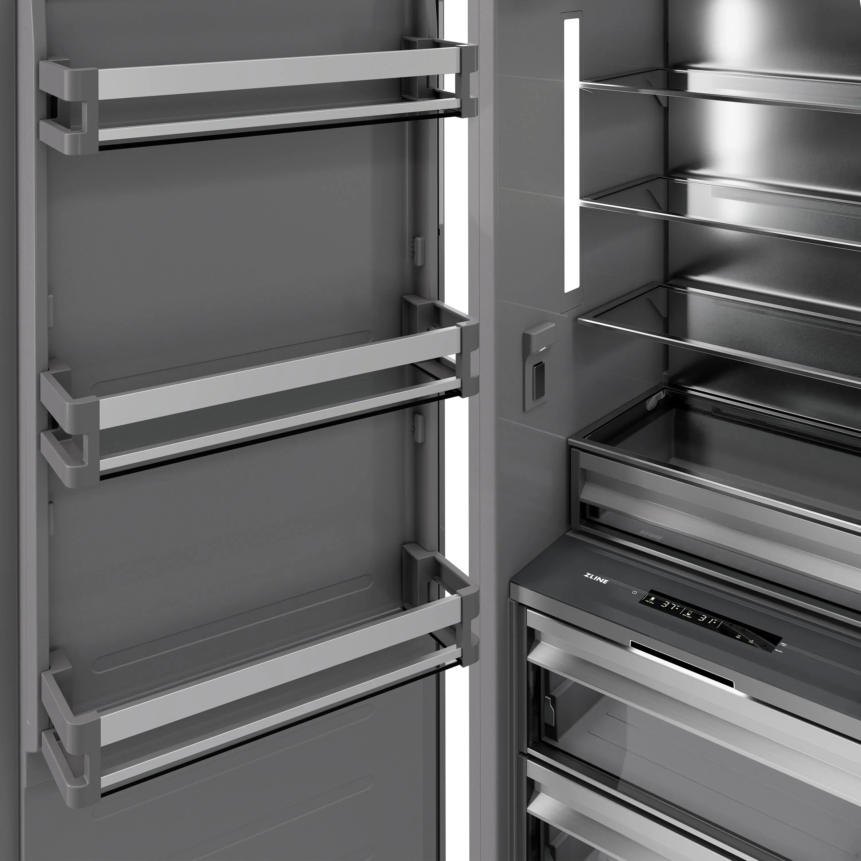 ZLINE Autograph Edition 24-Inch 12.5 Cu. Ft. Column Refrigerator in Black Stainless Steel with Graphite Gray Interior and Champagne Bronze Accents (RCRVZ-BS-24-CB) - Image 4