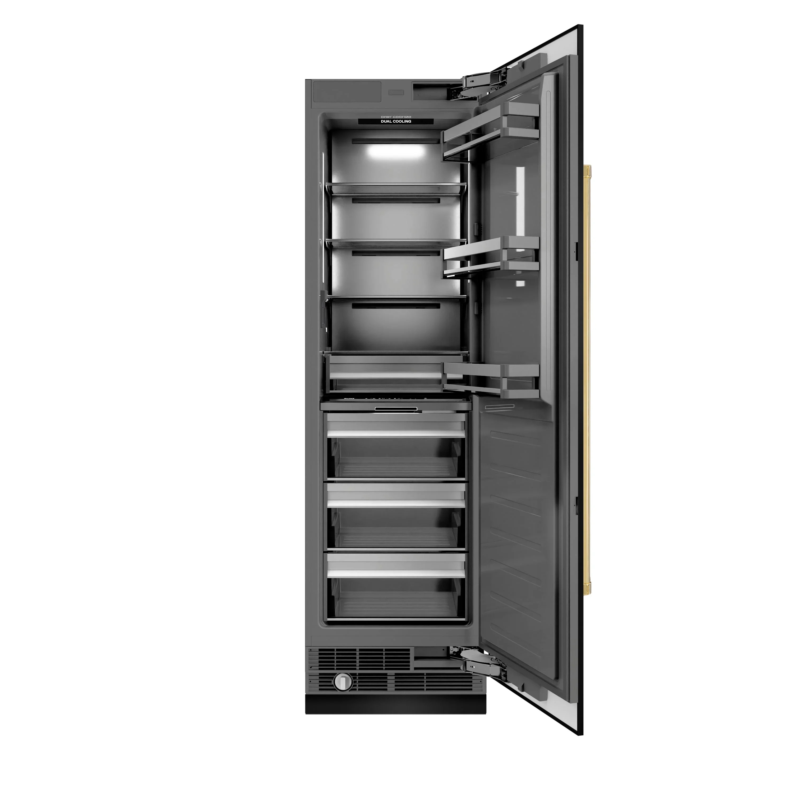 ZLINE Autograph Edition 24-Inch 12.5 Cu. Ft. Column Refrigerator in Black Stainless Steel with Graphite Gray Interior and Polished Gold Accents (RCRVZ-BS-24-G) - Image 3