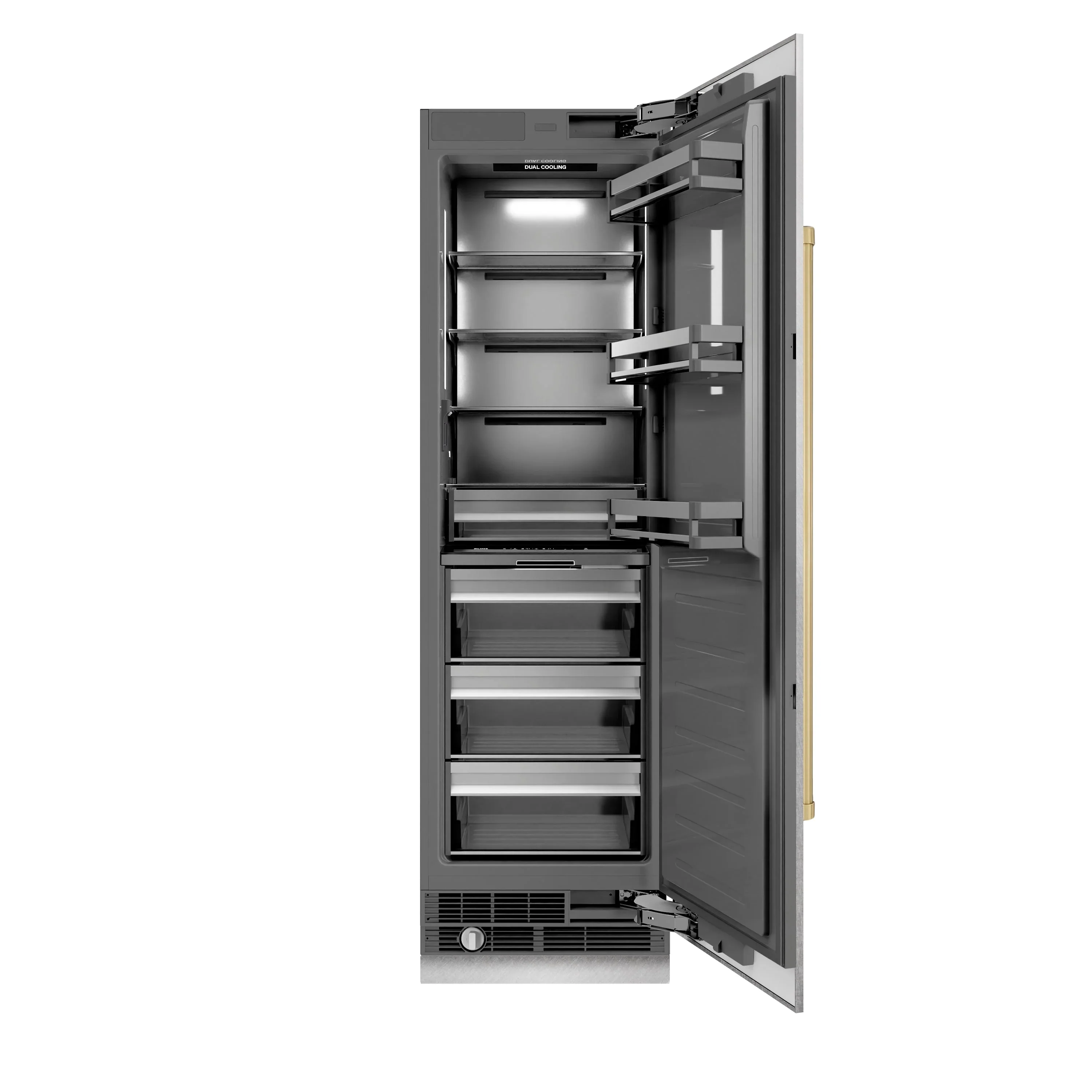 ZLINE Autograph Edition 24-Inch 12.5 Cu. Ft. Column Refrigerator in Satin Stainless Steel with Graphite Gray Interior and Champagne Bronze Accents (RCRVZ-SN-24-CB) - Image 3