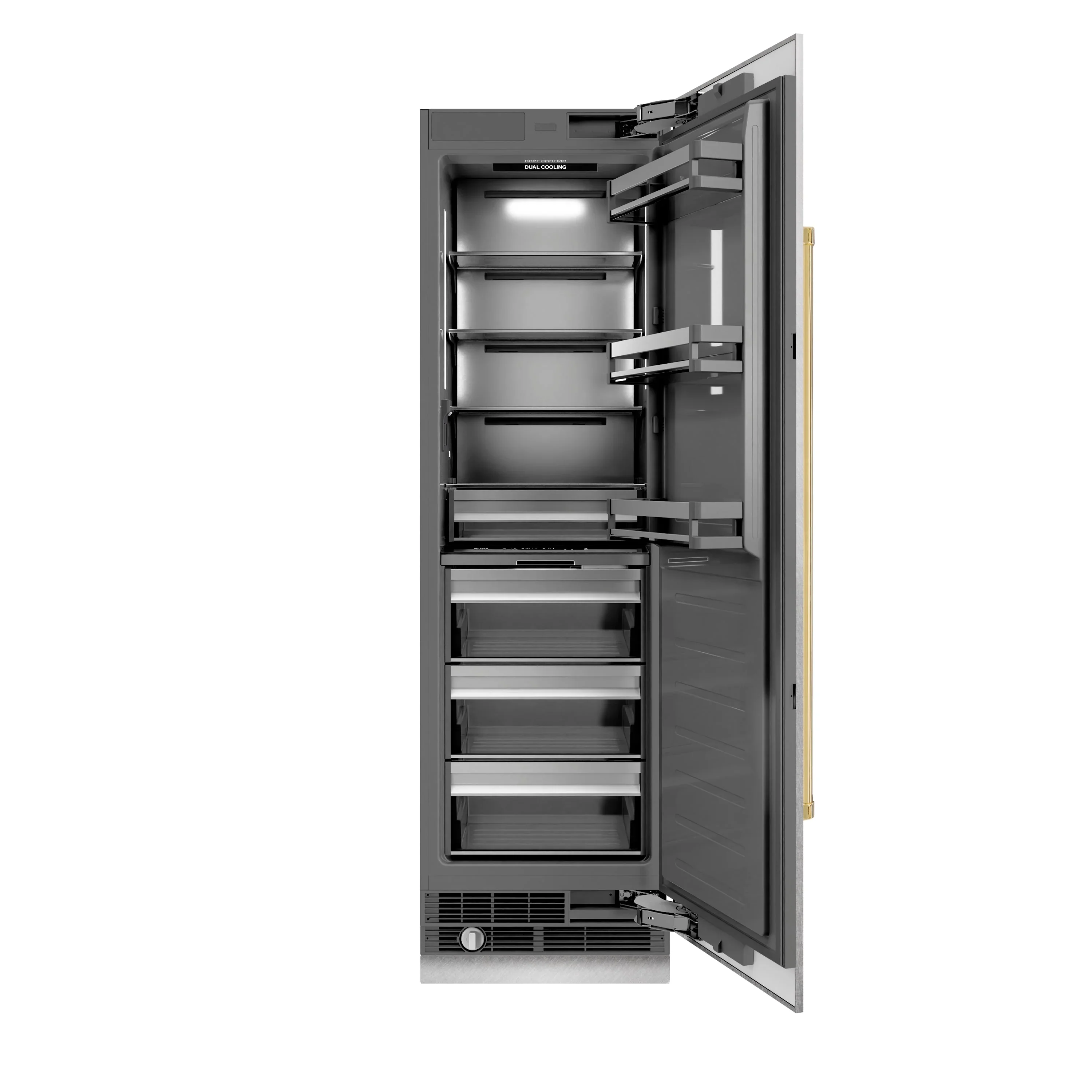 ZLINE Autograph Edition 24-Inch 12.5 Cu. Ft. Column Refrigerator in Satin Stainless Steel with Graphite Gray Interior and Polished Gold Accents (RCRVZ-SN-24-G) - Image 3