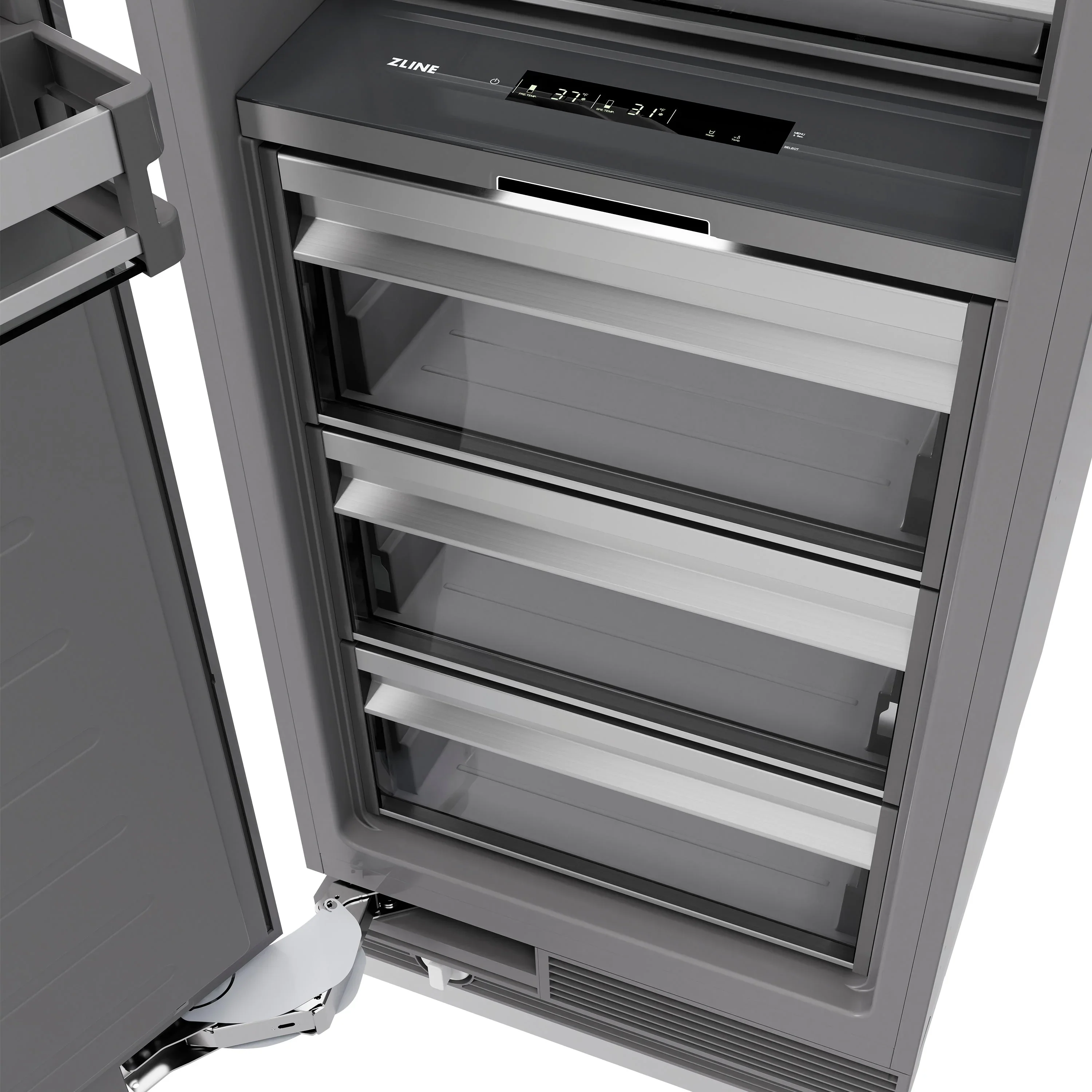 ZLINE Autograph Edition 24-Inch 12.5 Cu. Ft. Column Refrigerator in Stainless Steel with Graphite Gray Interior and Champagne Bronze Accents (RCRVZ-30424-CB) - Image 4