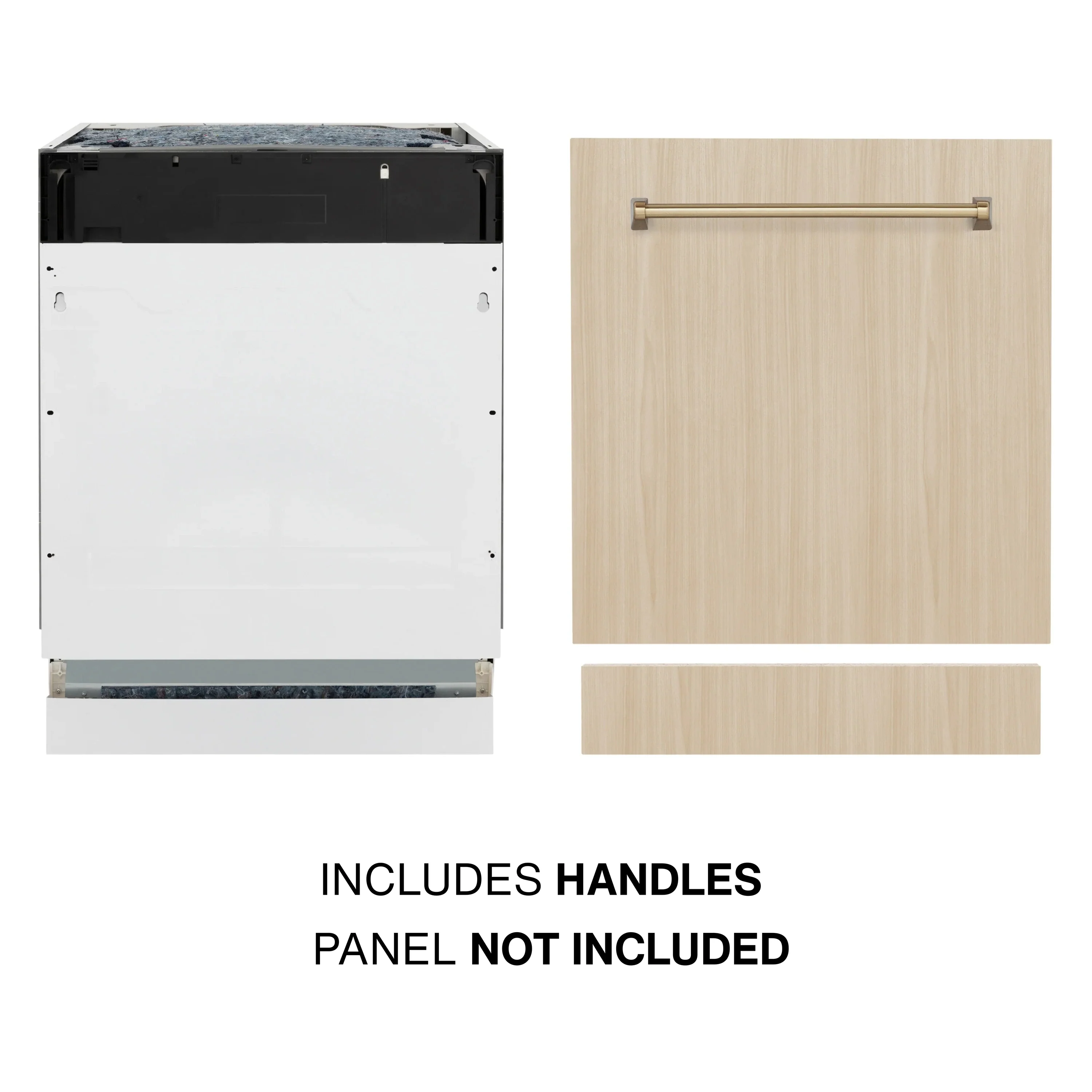ZLINE Autograph Edition 24-Inch Tallac Series 3rd Rack Top Control Built-In Tall Tub Dishwasher in Custom Panel Ready with Champagne Bronze Handle (DWVZ-24-CB) - Image 4