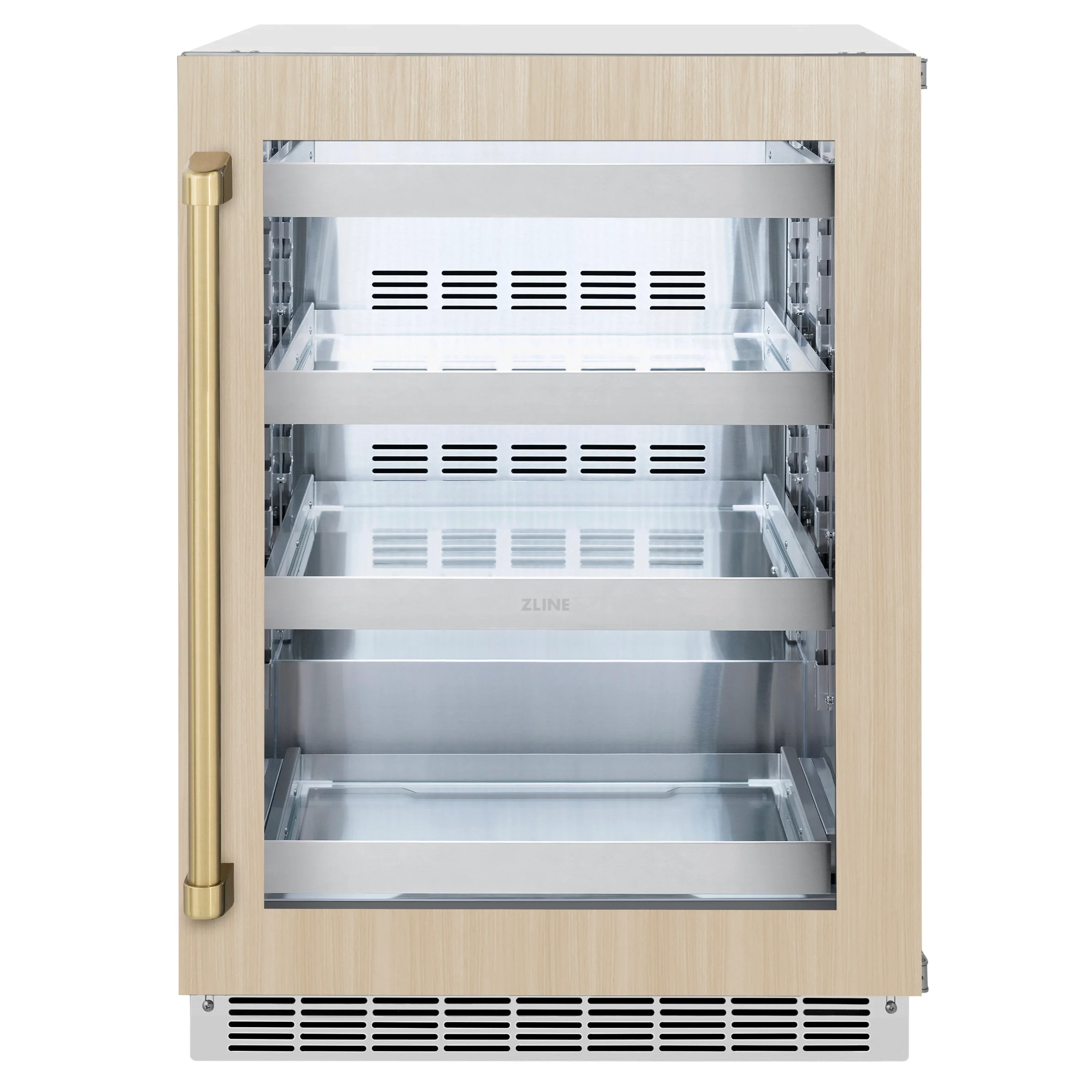 ZLINE Autograph Edition 24-Inch Touchstone 151 Can Indoor/Outdoor Beverage Fridge With Panel Ready Glass Door And Champagne Bronze Handle (RBSPOZ-24-CB) - Image 4