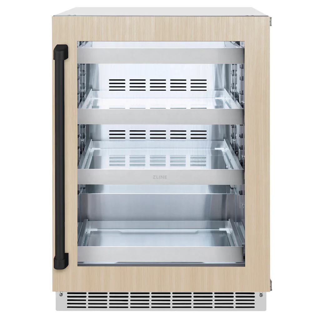 ZLINE Autograph Edition 24-Inch Touchstone 151 Can Indoor/Outdoor Beverage Fridge With Panel Ready Glass Door And Matte Black Handle (RBSPOZ-24-MB) - Image 4