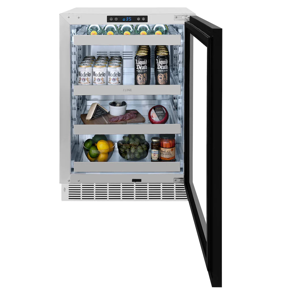 ZLINE Autograph Edition 24-Inch Touchstone 151 Can Indoor/Outdoor Beverage Fridge With Panel Ready Glass Door And Matte Black Handle (RBSPOZ-24-MB) - Image 6