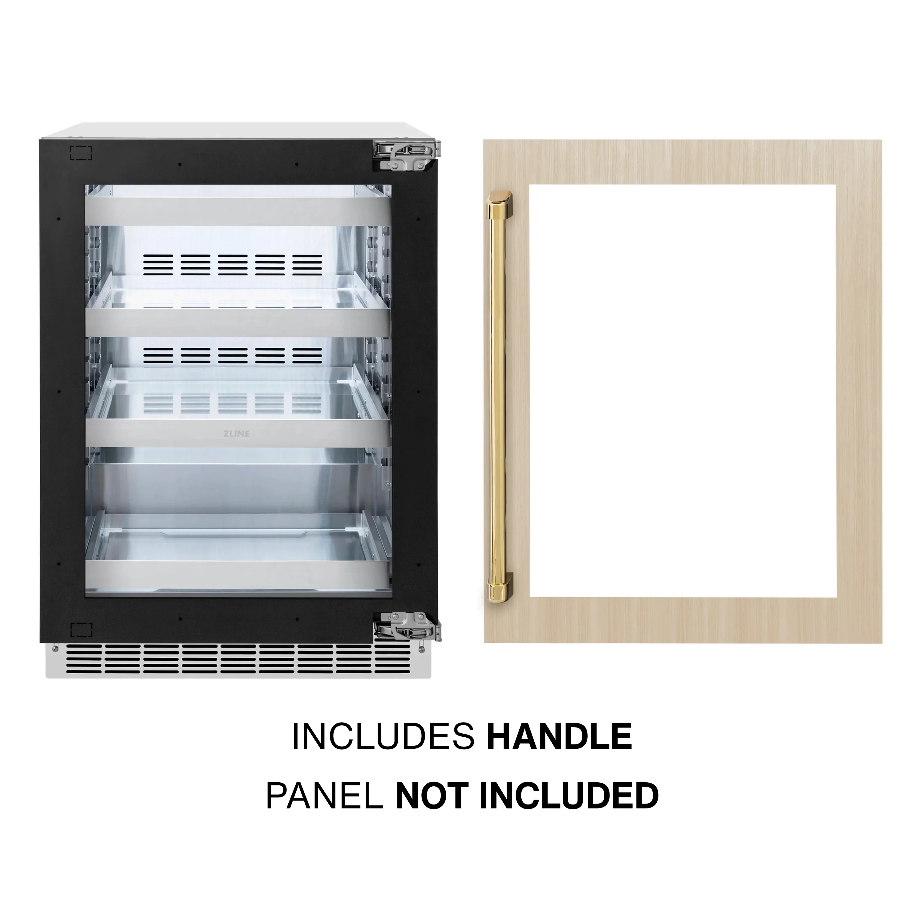 ZLINE Autograph Edition 24-Inch Touchstone 151 Can Indoor/Outdoor Beverage Fridge With Panel Ready Glass Door And Polished Gold Handle (RBSPOZ-24-G) - Image 3