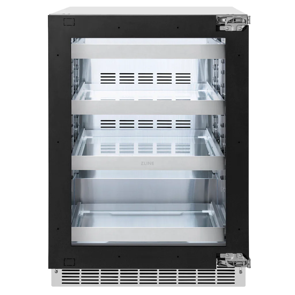 ZLINE Autograph Edition 24-Inch Touchstone 151 Can Indoor/Outdoor Beverage Fridge With Panel Ready Glass Door And Polished Gold Handle (RBSPOZ-24-G) - Image 5