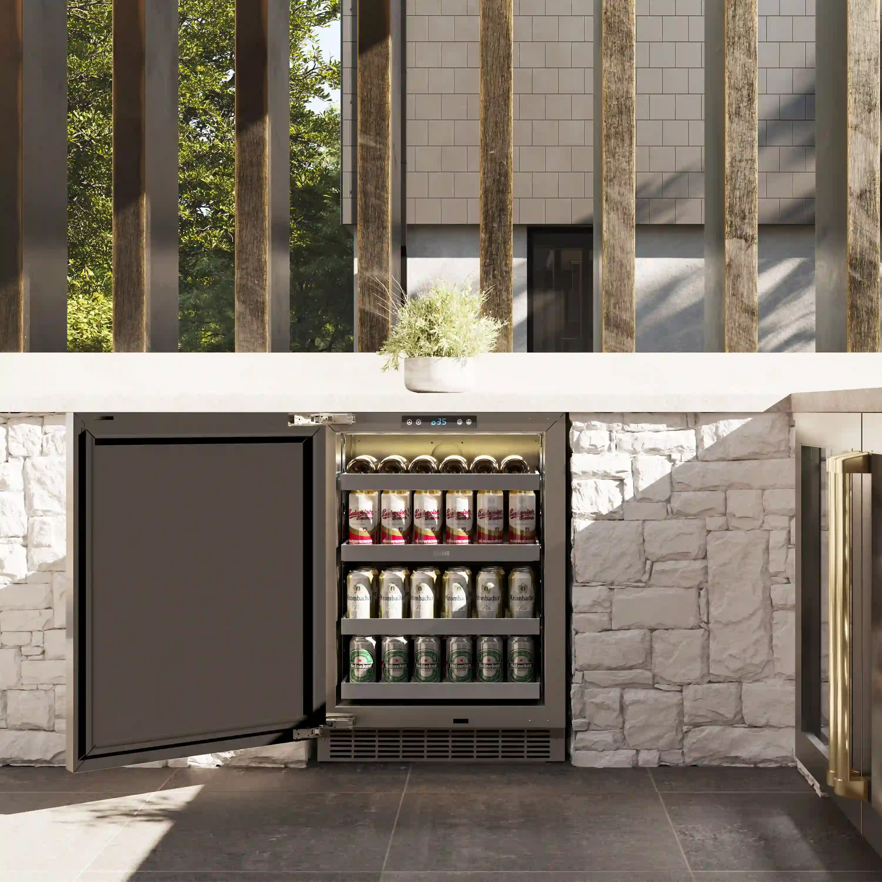 ZLINE Autograph Edition 24-Inch Touchstone 151 Can Indoor/Outdoor Beverage Fridge With Solid Stainless Steel Door And Champagne Bronze Handle (RBSOZ-ST-24-CB) - Image 2