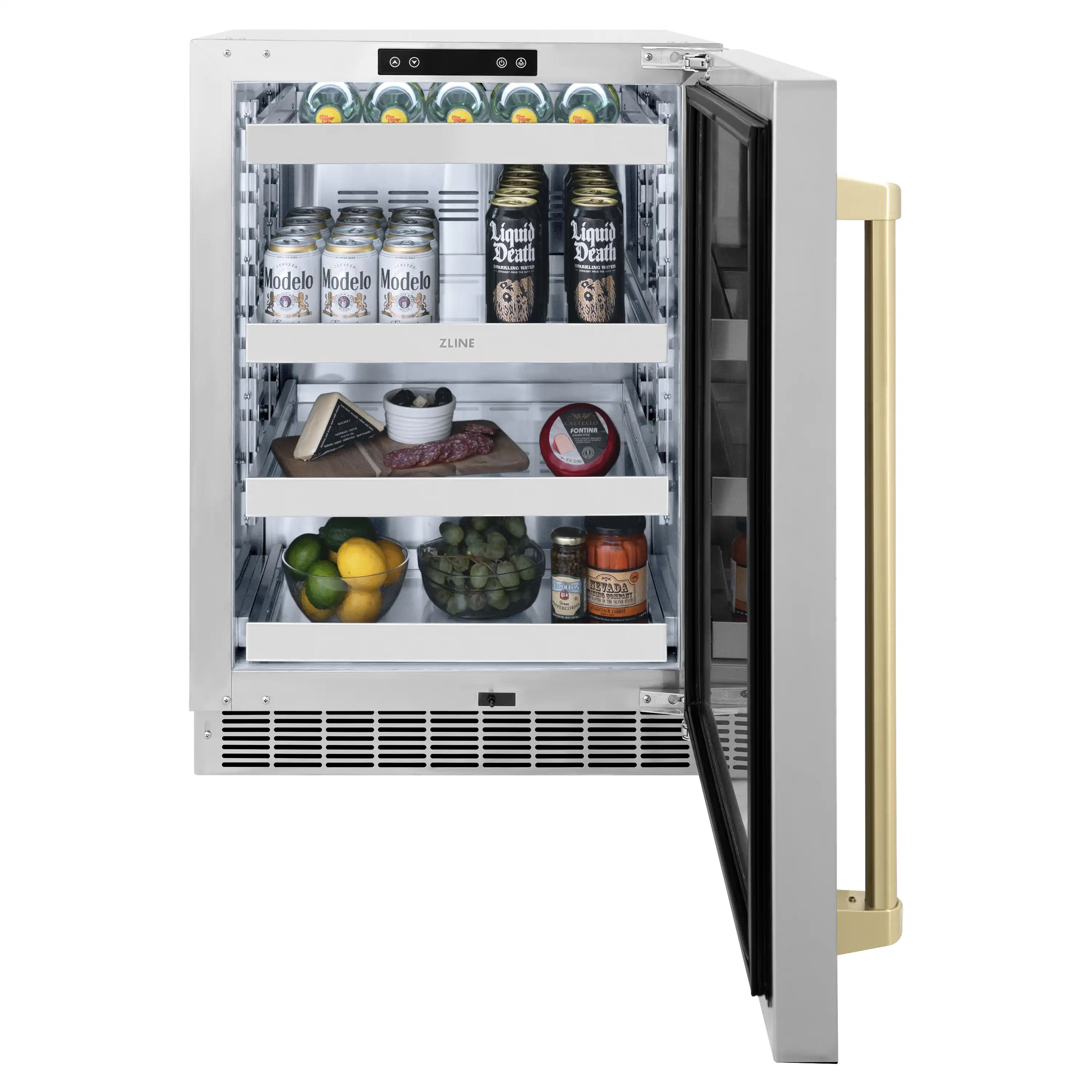 ZLINE Autograph Edition 24-Inch Touchstone 151 Can Indoor/Outdoor Beverage Fridge With Solid Stainless Steel Door And Champagne Bronze Handle (RBSOZ-ST-24-CB) - Image 6