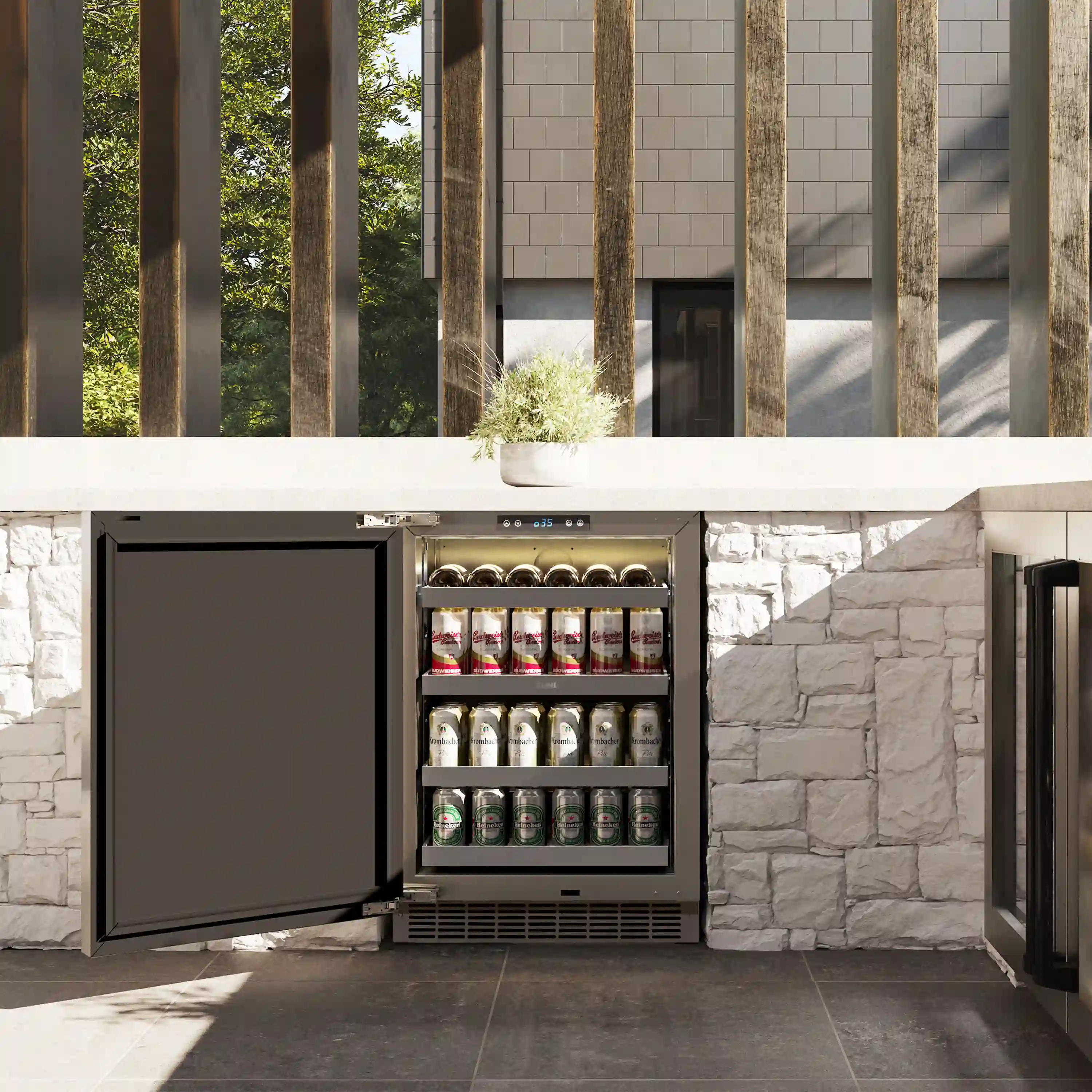 ZLINE Autograph Edition 24-Inch Touchstone 151 Can Indoor/Outdoor Beverage Fridge With Solid Stainless Steel Door And Matte Black Handle (RBSOZ-ST-24-MB) - Image 2